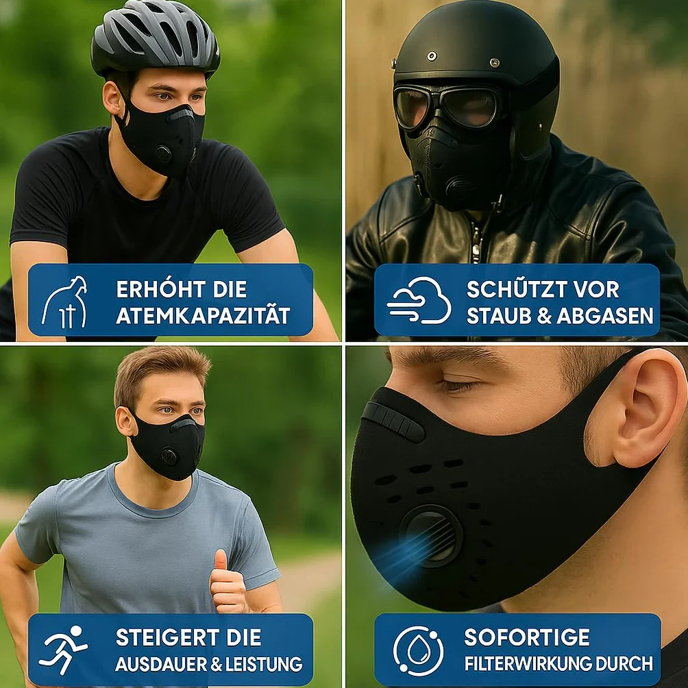 Relief Care maska sportowa, przeciwpyłowa z filtrem z węglem aktywnym, do jazdy na motocyklu i rowerze, przeciw alergii na pyłki, nadaje się do prania