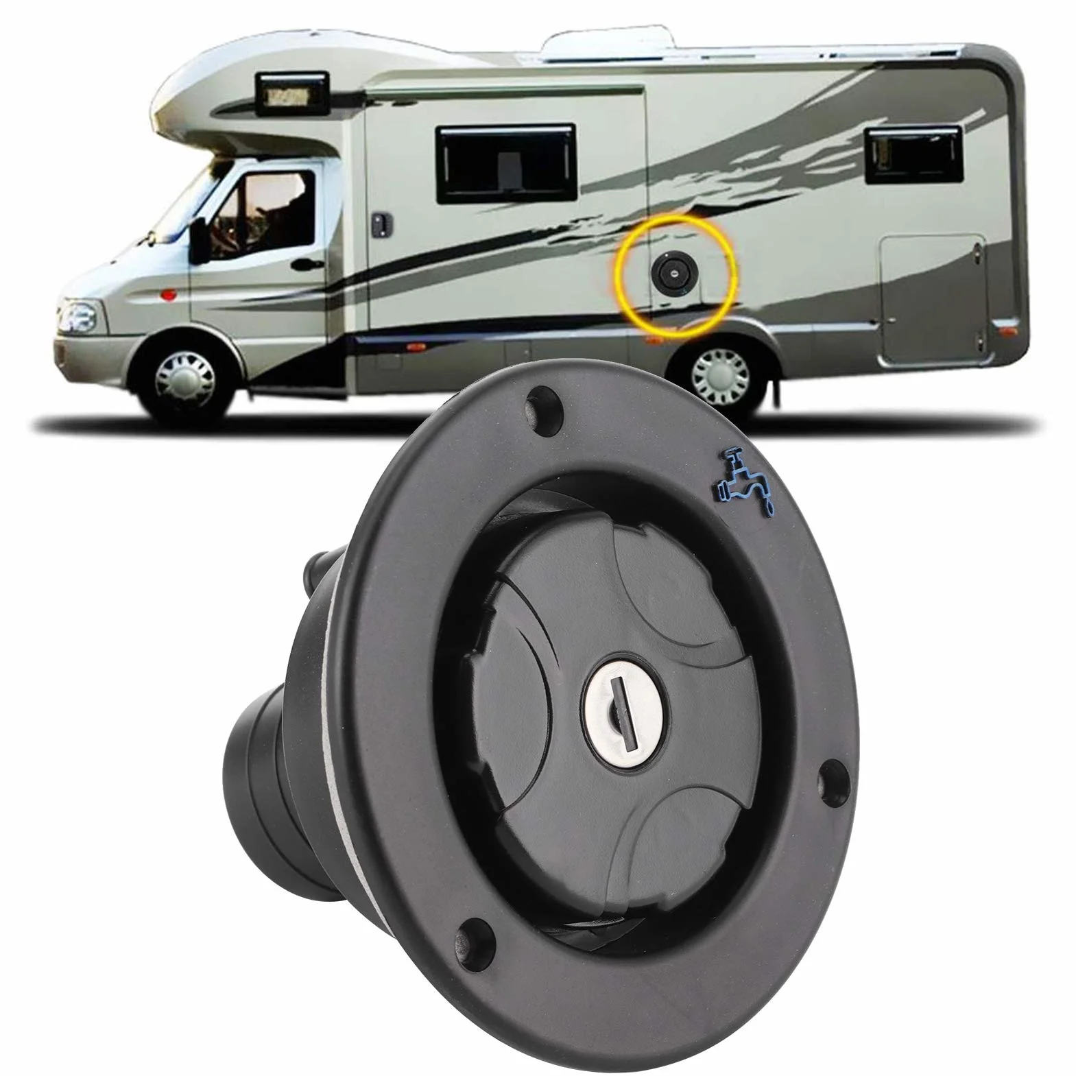 Wlot Wody Grawitacyjnej, Wlot Słodkiej Wody Grawitacyjnej Zamykana Szczelna Nasadka Wlewu Wody z 2 Kluczami do Kampera RV Caravan