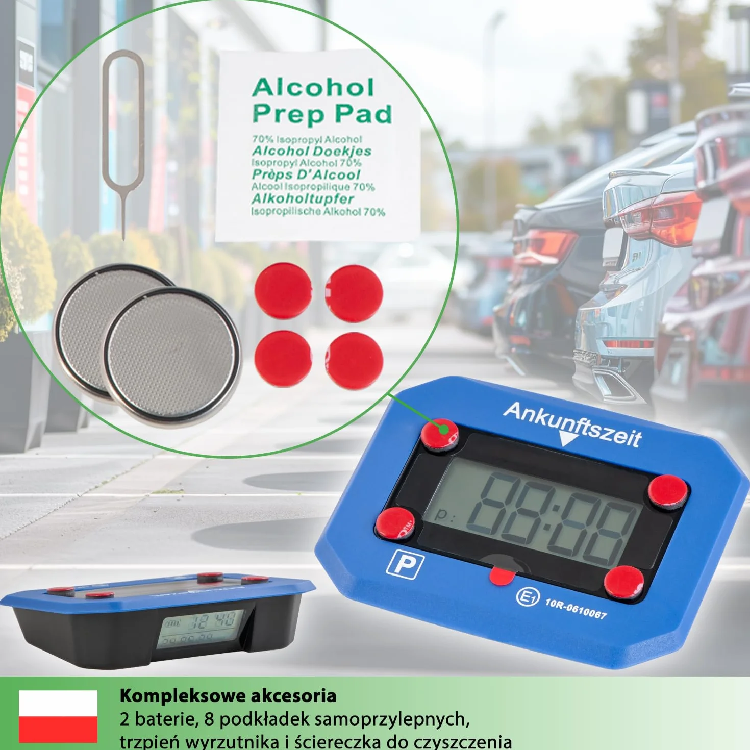 Fouraces elektroniczny czujnik parkowania z wymienną baterią automatyczny czas letni/zimowy niebieski