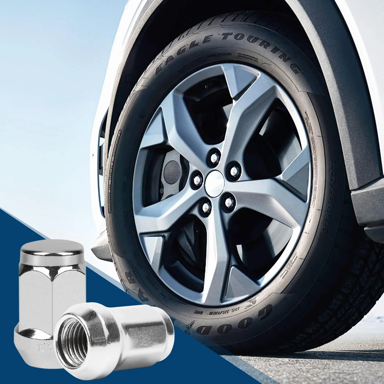 Nakrętki do kół M12 x 1,5, stalowe obręcze, 60°, zamknięte, stożkowe, nakrętki do kół, chromowane, z Fordem Chrysler, Toyota Hyundai Kia Mazda, 21 sztuk, uniwersalne nakrętki samochodowe