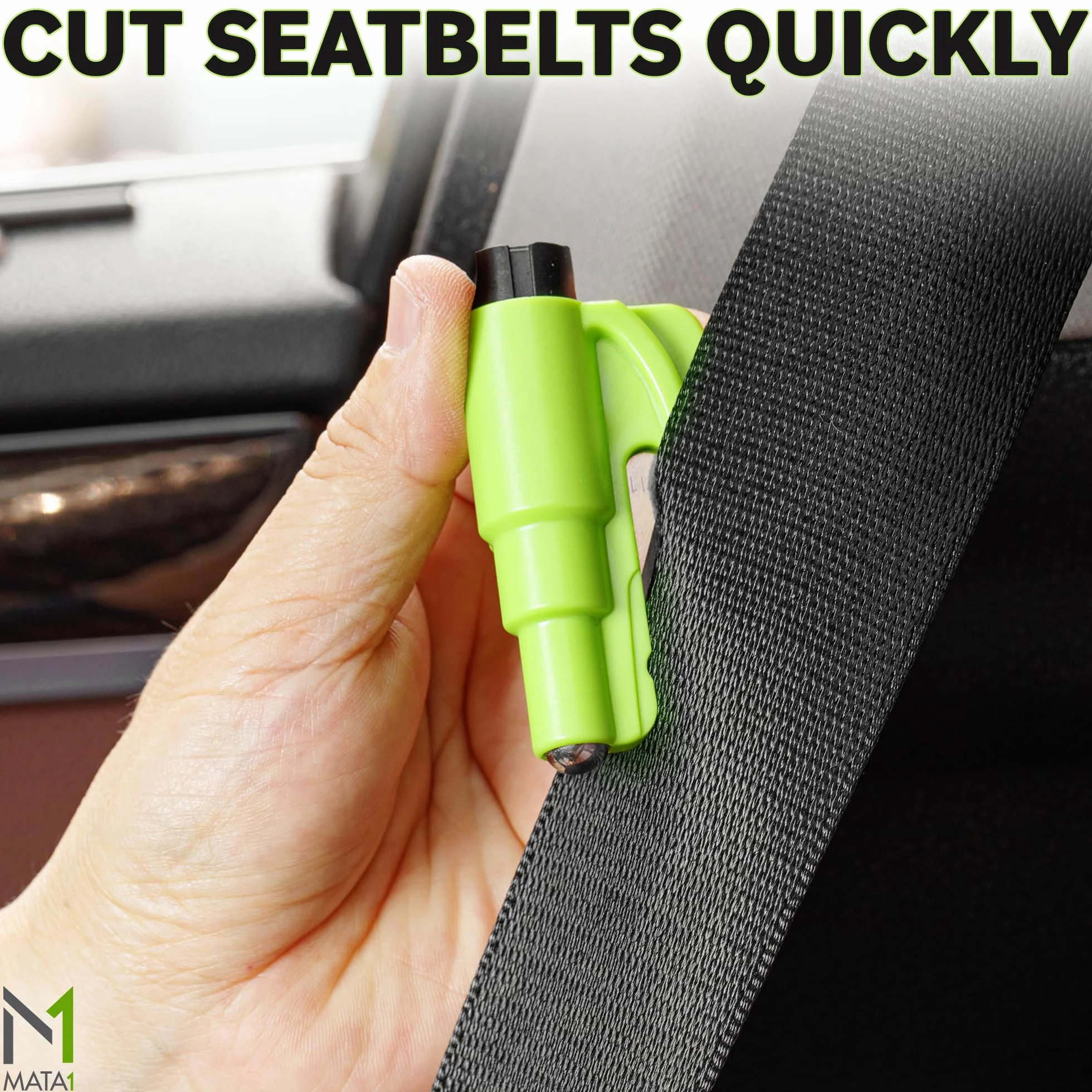 3-in-1 Car Safety Escape Tool Emergency Hammer Seat Belt Cutter Window Glass Breaker 2 Pack Green by Mata1