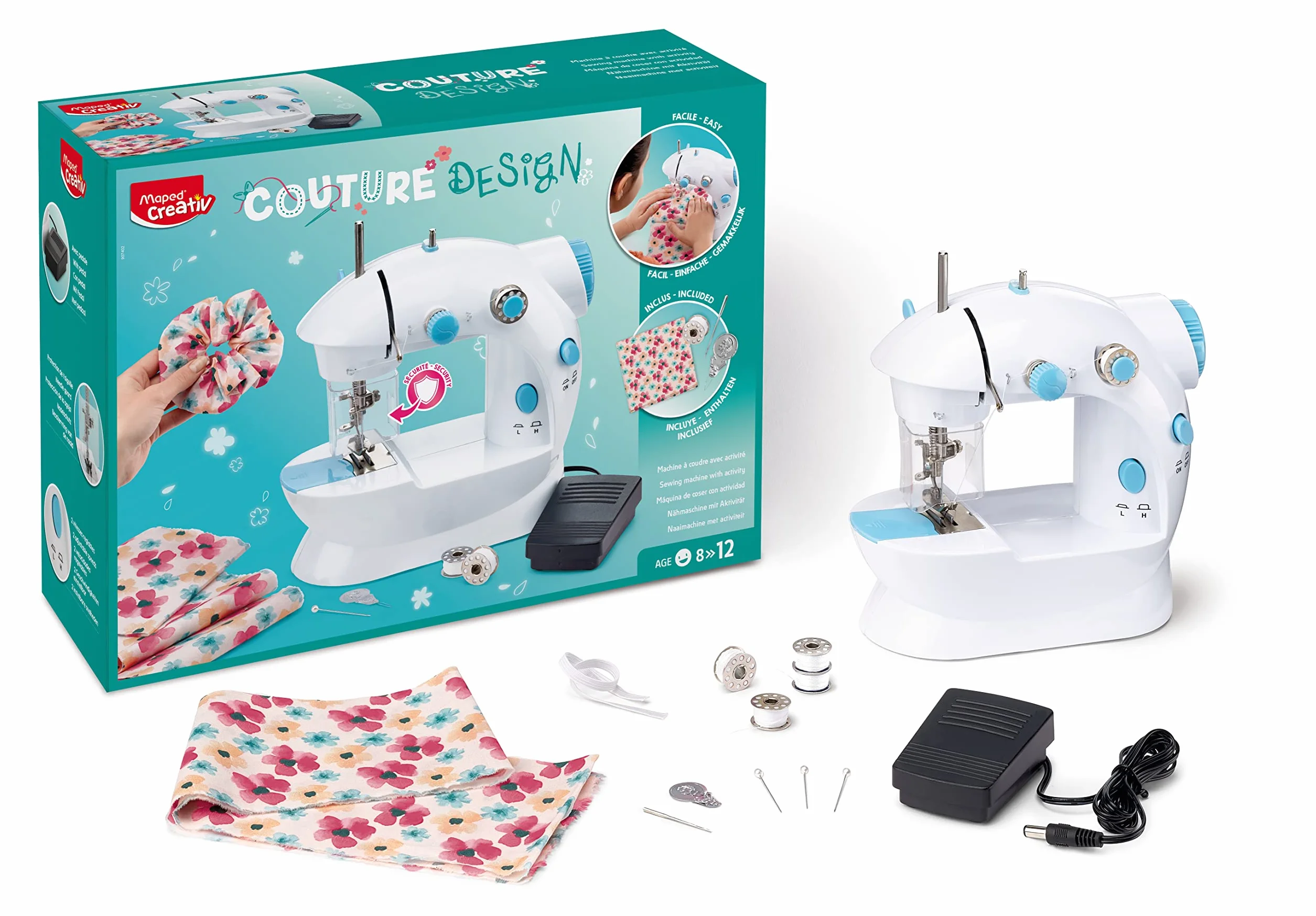 Maped - Maszyna do szycia dla dzieci - Design Couture - Całkowicie bezpieczny - Od 8 lat - Przenośna mini maszyna do szycia ze wszystkimi niezbędnymi materiałami do użytku