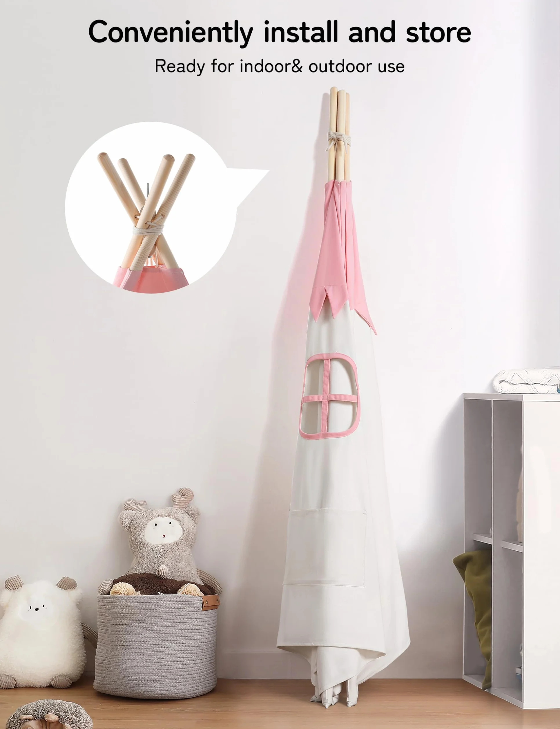 besrey Tipi namiot dla dzieci, Tippi namiot dziecięcy, do wnętrz, tipi dla dzieci, przytulny kącik, namiot do zabawy dla dziewczynek (różowy + biały)