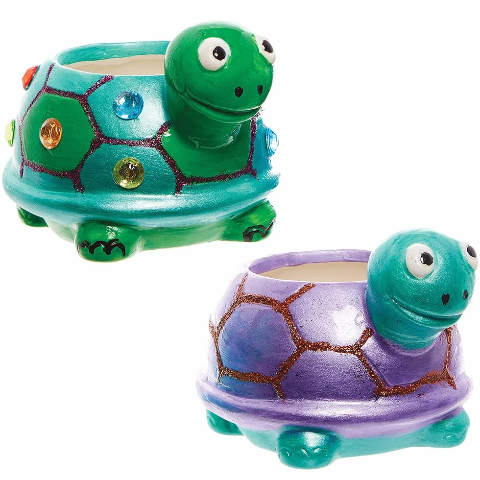 Baker Ross FX594 Ceramiczne doniczki-żółwie - zestaw 2 szt., pomaluj własną doniczkę