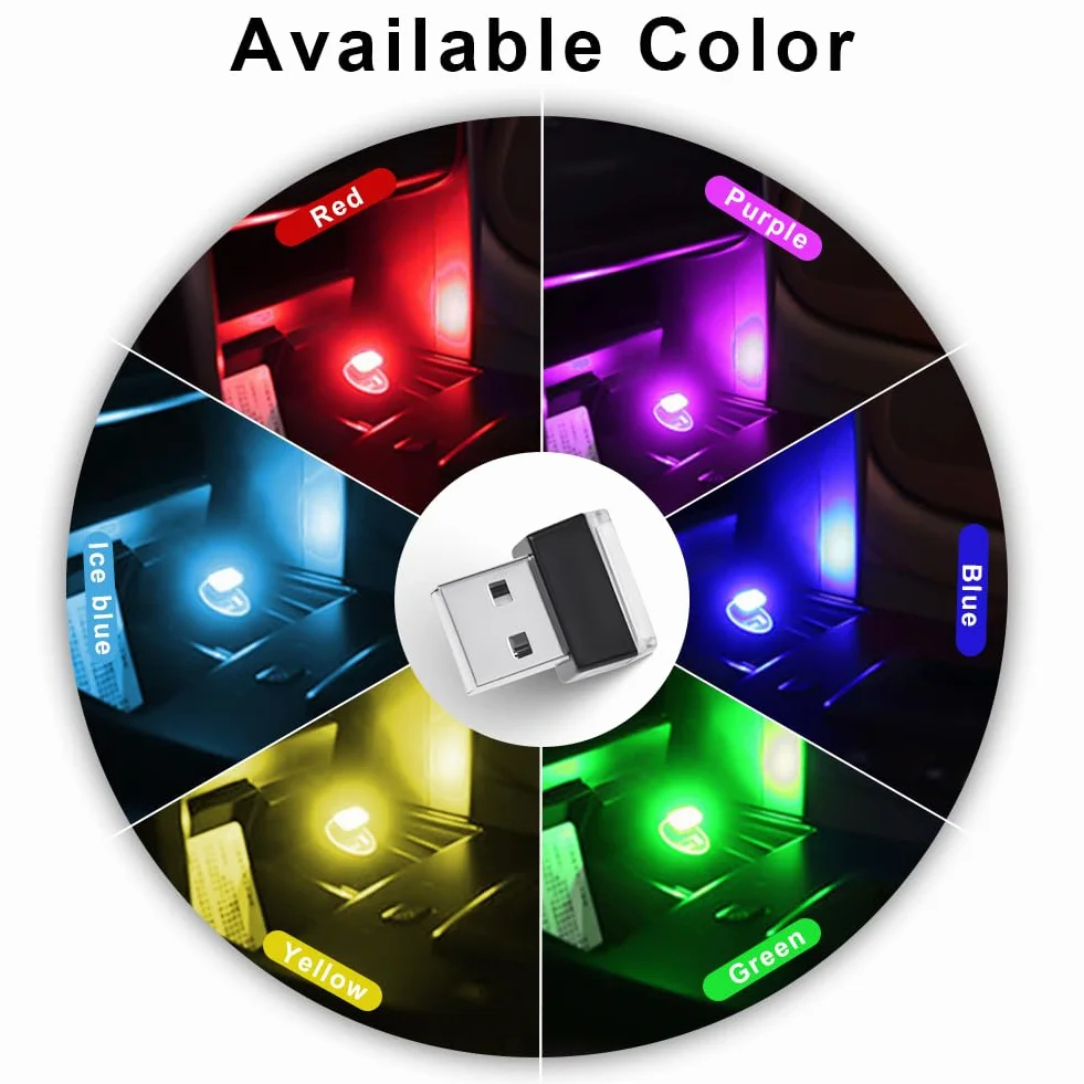 URAQT USB Oświetlenie otoczenia samochodu LED 6 szt. 5 V Monochromatyczne Nastrojowe oświetlenie wnętrza