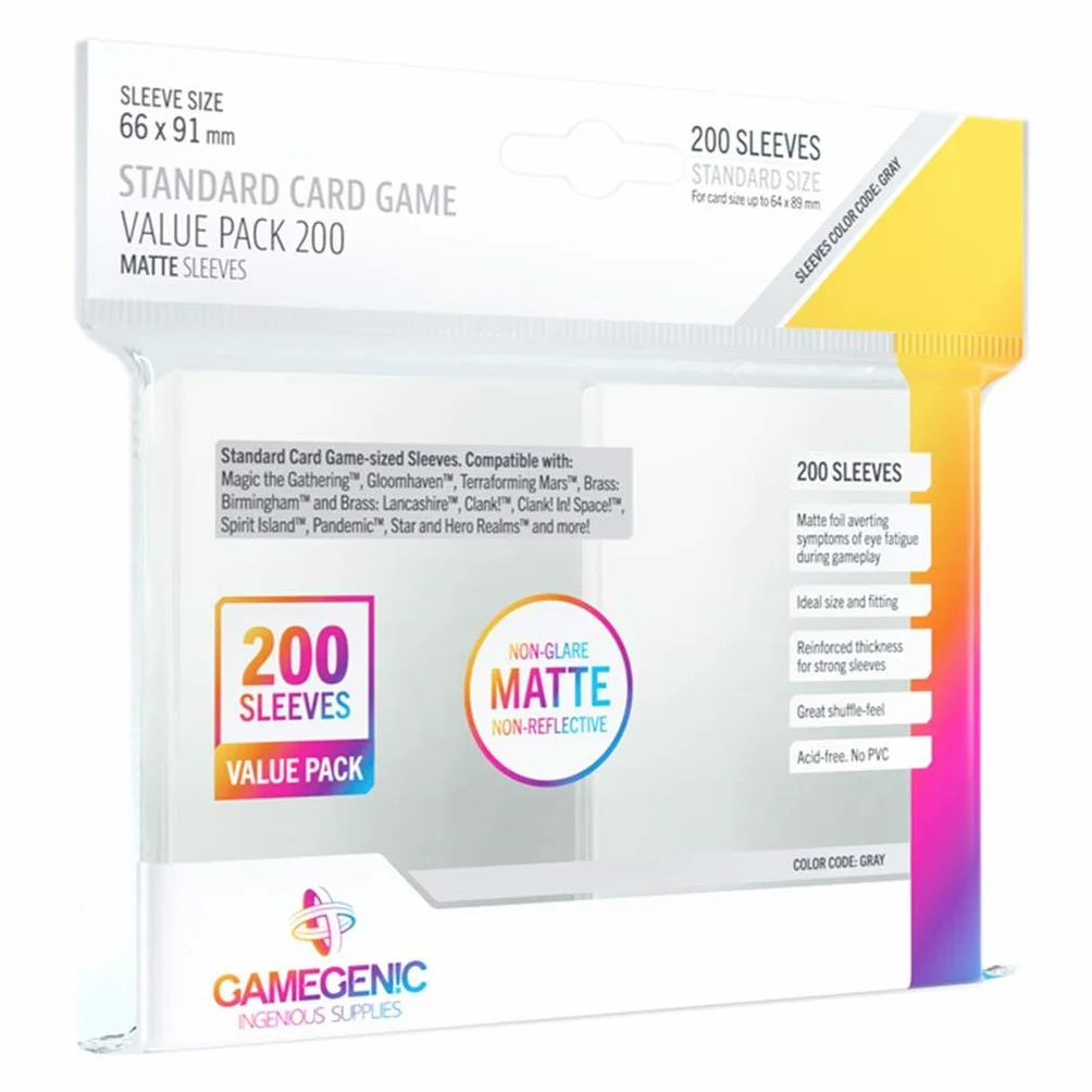 Gamegenic Standardowy pakiet kart do gier ekonomicznych matowe rękawy - przezroczyste (200 ct.)