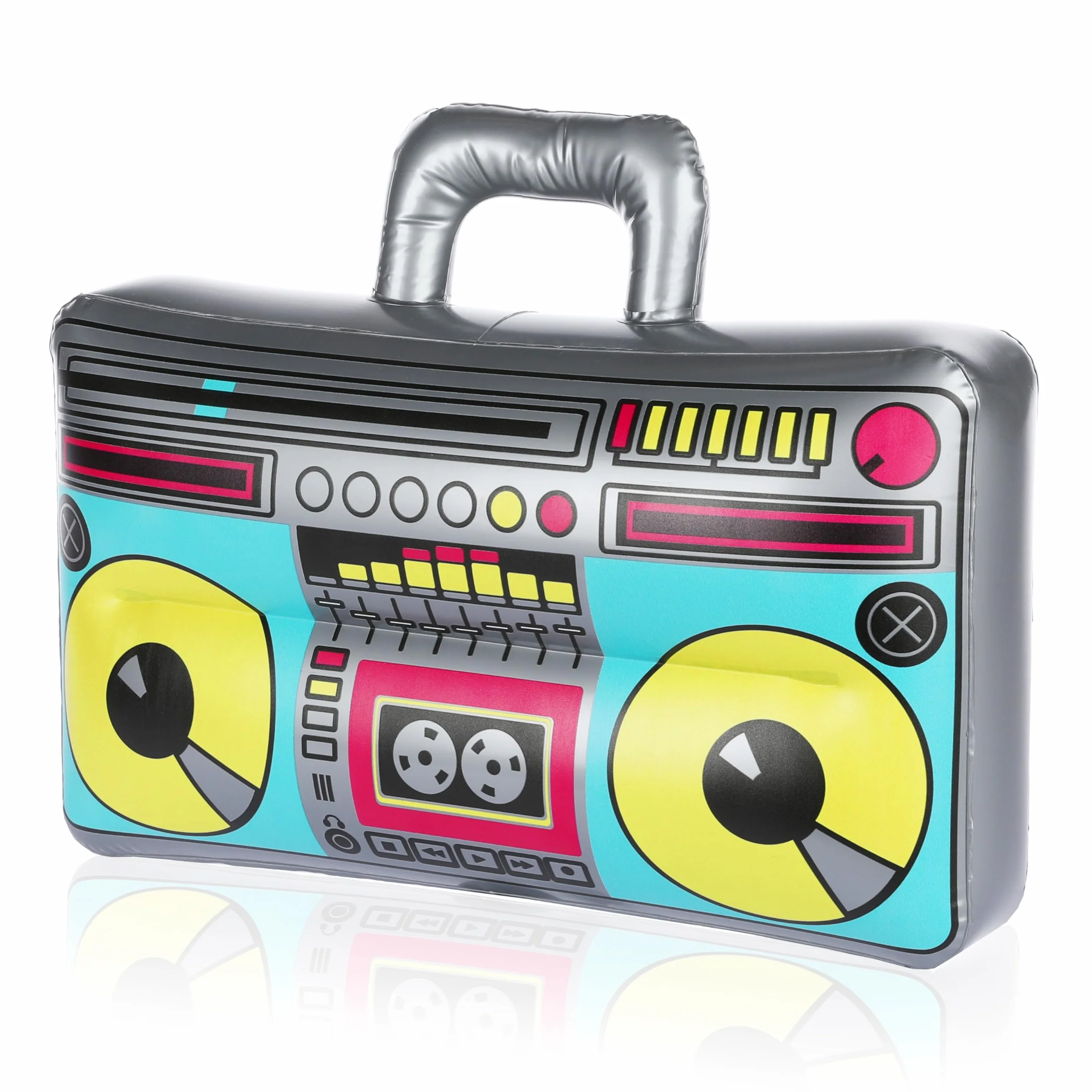 FunX Nadmuchiwany gettoblaster – akcesoria z lat 80-tych i 90-tych XX wieku, na karnawał, imprezy i kostiumy – przycisk do kąpieli, aerobik, strój hip-hopowy – 38 x 28 cm (mały)