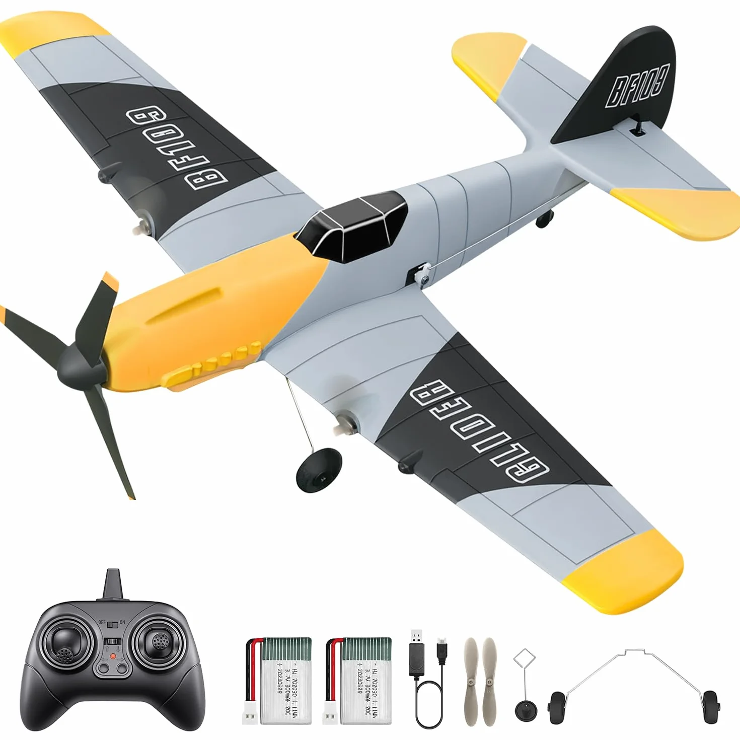HAWK'S WORK 3-kanałowy Samolot RC BF-109, Zdalnie Sterowany Samolot Gotowy do Lotu, 6-osiowy Stabilizator Żyroskopowy 2.4GHz, Łatwy w Pilotażu dla Dzieci i Początkujących