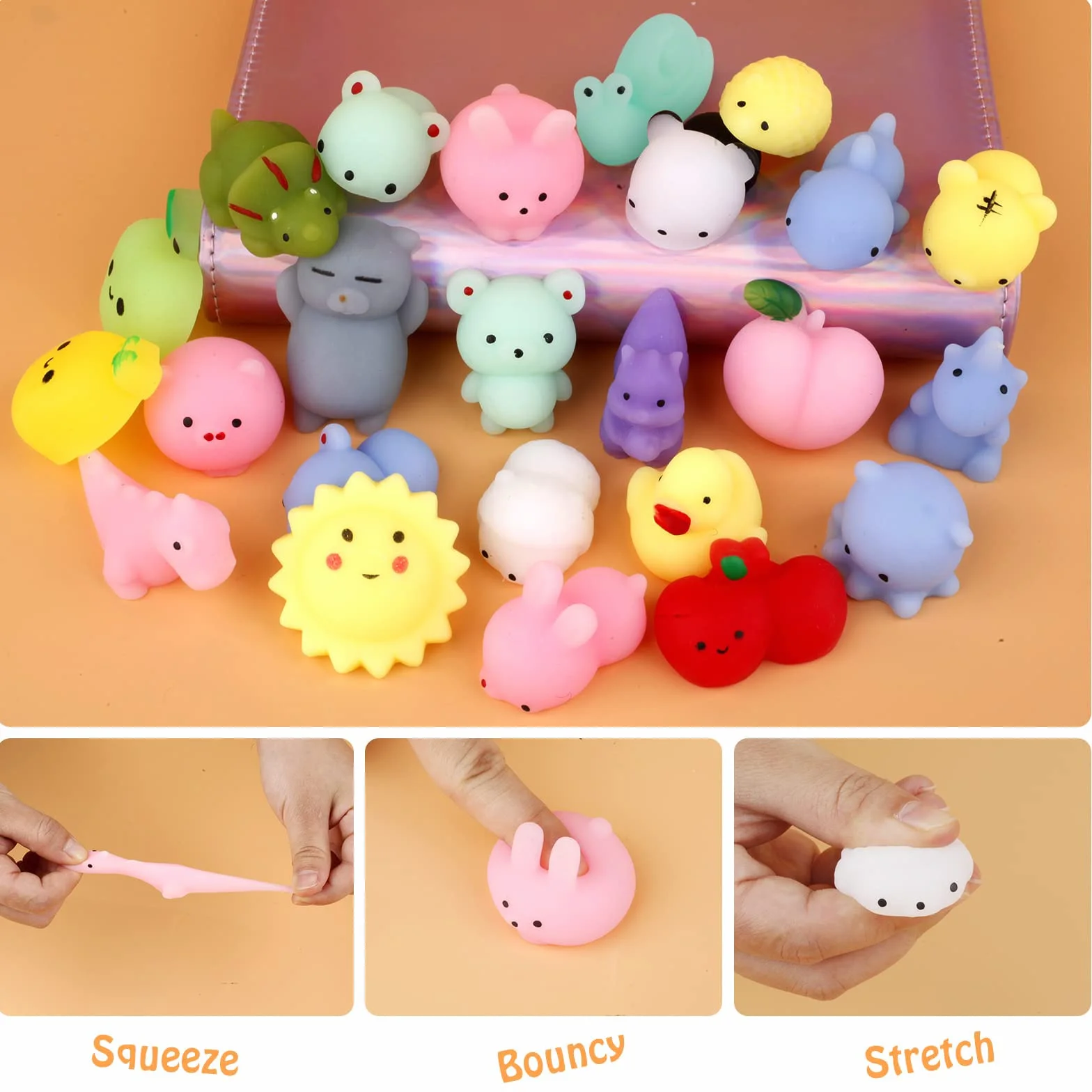 Mini Squishy Pack, miękkie zabawki Moji, 24 sztuki, zabawki Fidget Toys, mini Kawaii ze zwierzętami Squishies, torebki imprezowe, wypełniacz, antystresowe, zabawki dla dzieci i dorosłych, na Boże