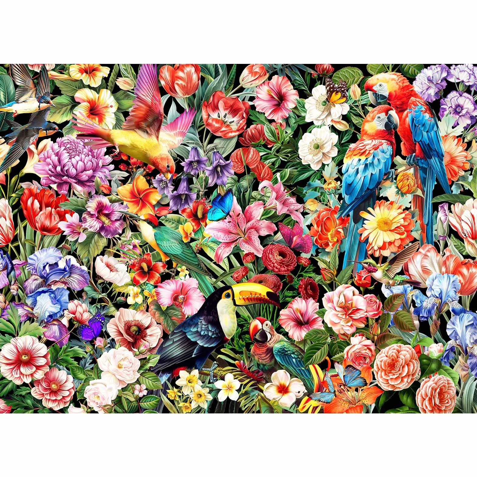 Puzzle 1000 elementów, puzzle dla dorosłych, trudne ułożone puzzle, gry zręcznościowe dla całej rodziny, prezenty dla kobiet, prezenty dla mężczyzn, temat: kwiaty i ptaki