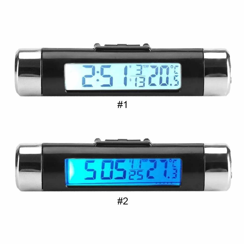 Cyfrowy Zegar Samochodowy Termometr LCD z Podświetleniem Kalendarz (niebieski)