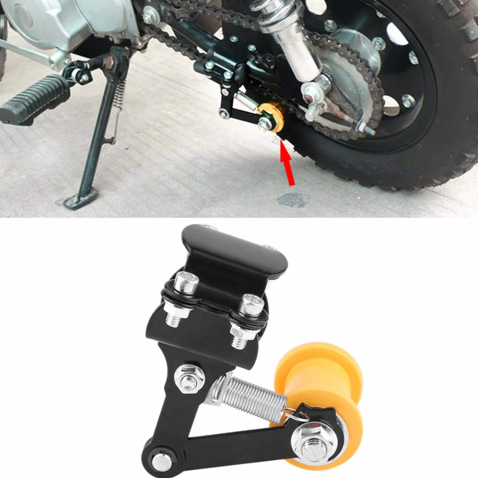 Napinacz łańcucha, regulacja, napinacz łańcucha, śruba na skuter, motocykl, regulacja łańcucha, łatwy w obsłudze, regulacja odporności na ścieranie łańcucha do mini roweru (regulator łańcucha/czarny)