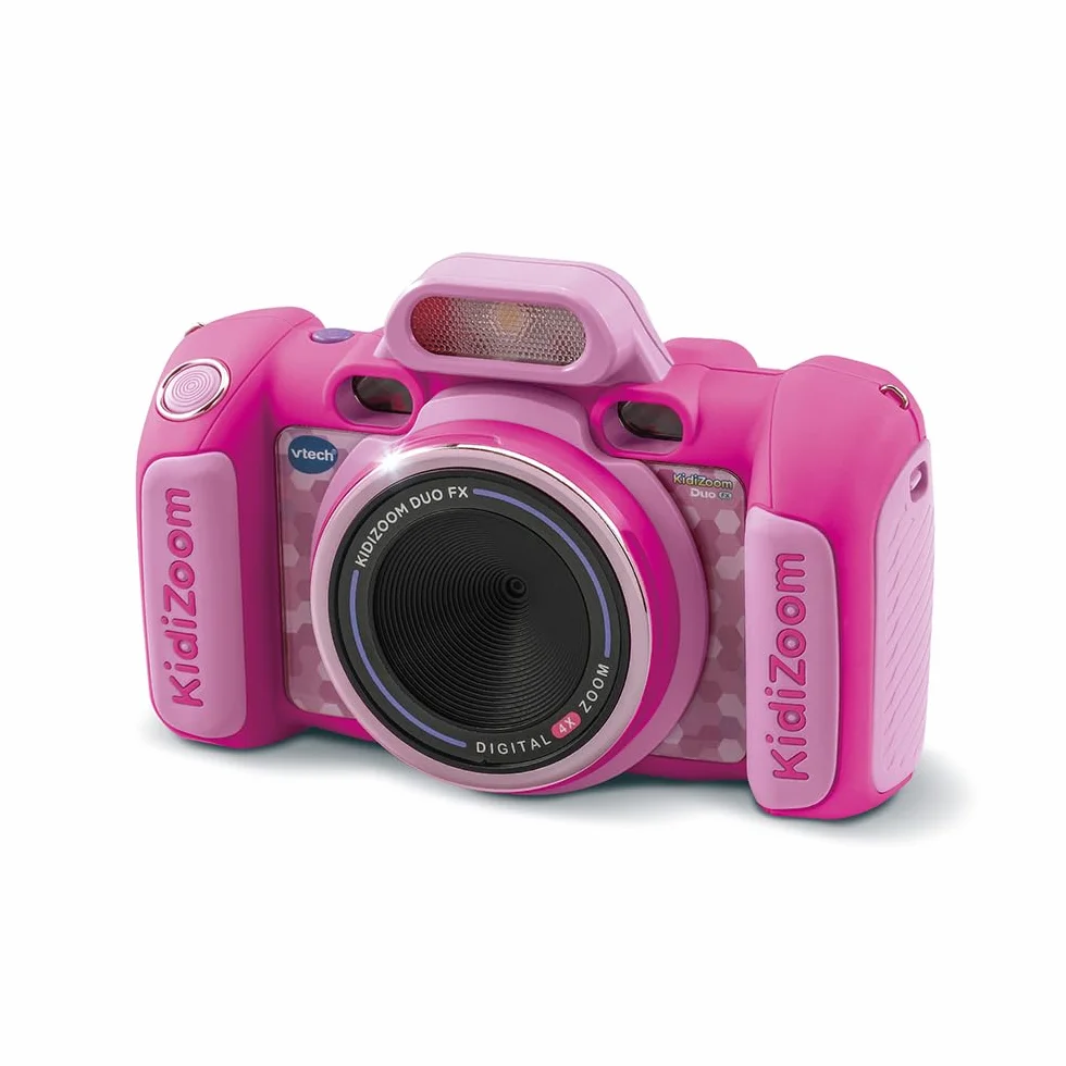 VTech - KidiZoom Duo FX Rose, aparat cyfrowy dla dzieci, fotografia, selfie, wideo, kolorowy ekran, studio komiksowe, filtry i efekty Rigolos, prezent dla dzieci od 4 lat do 12 lat - Zawartość w