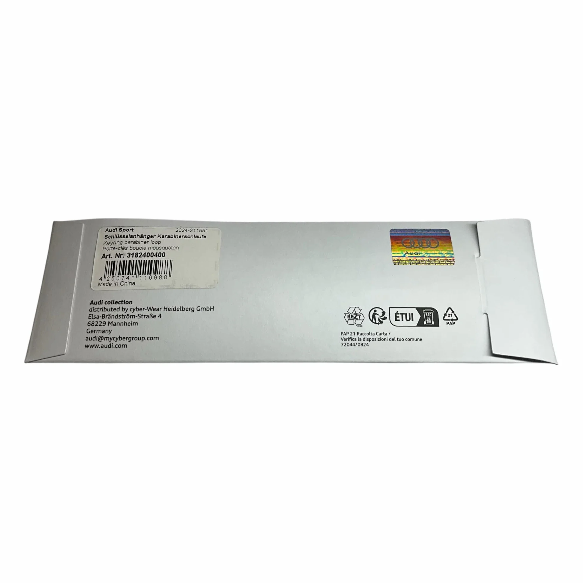 Audi breloczek do kluczy smycz na klucze romby logo karabińczyk czarny/czerwony 15 cm
