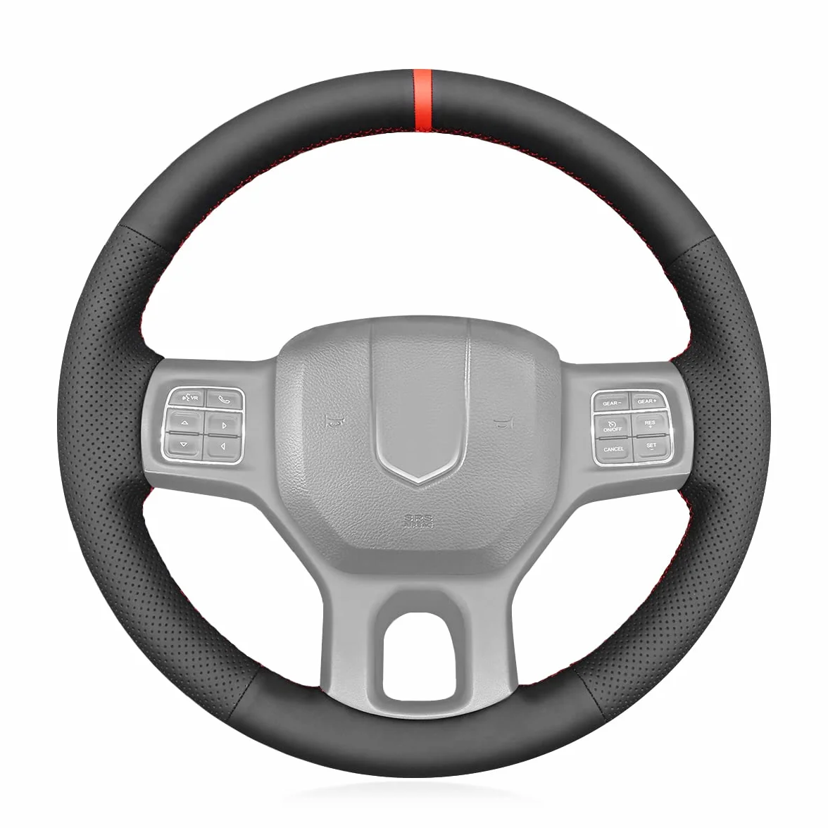 MEWANT Ręcznie szyty czarny pokrowiec na kierownicę samochodu ze skóry PU do Dodge Ram 1500/3500 2013-2018, akcesoria do kierownicy Dodge