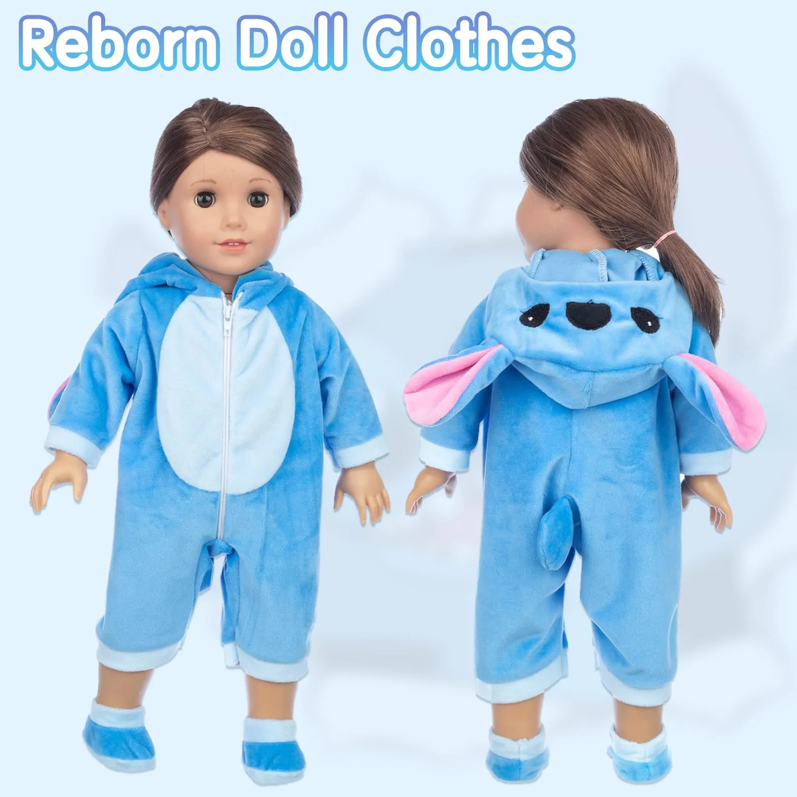 Odzież dla lalek o wymiarach 35-43 cm, w tym skarpetki i plecak, niebieskie stroje, niebieskie ubrania dla lalki New Doll 14-18 cali, prezenty dla chłopców i dziewczynek