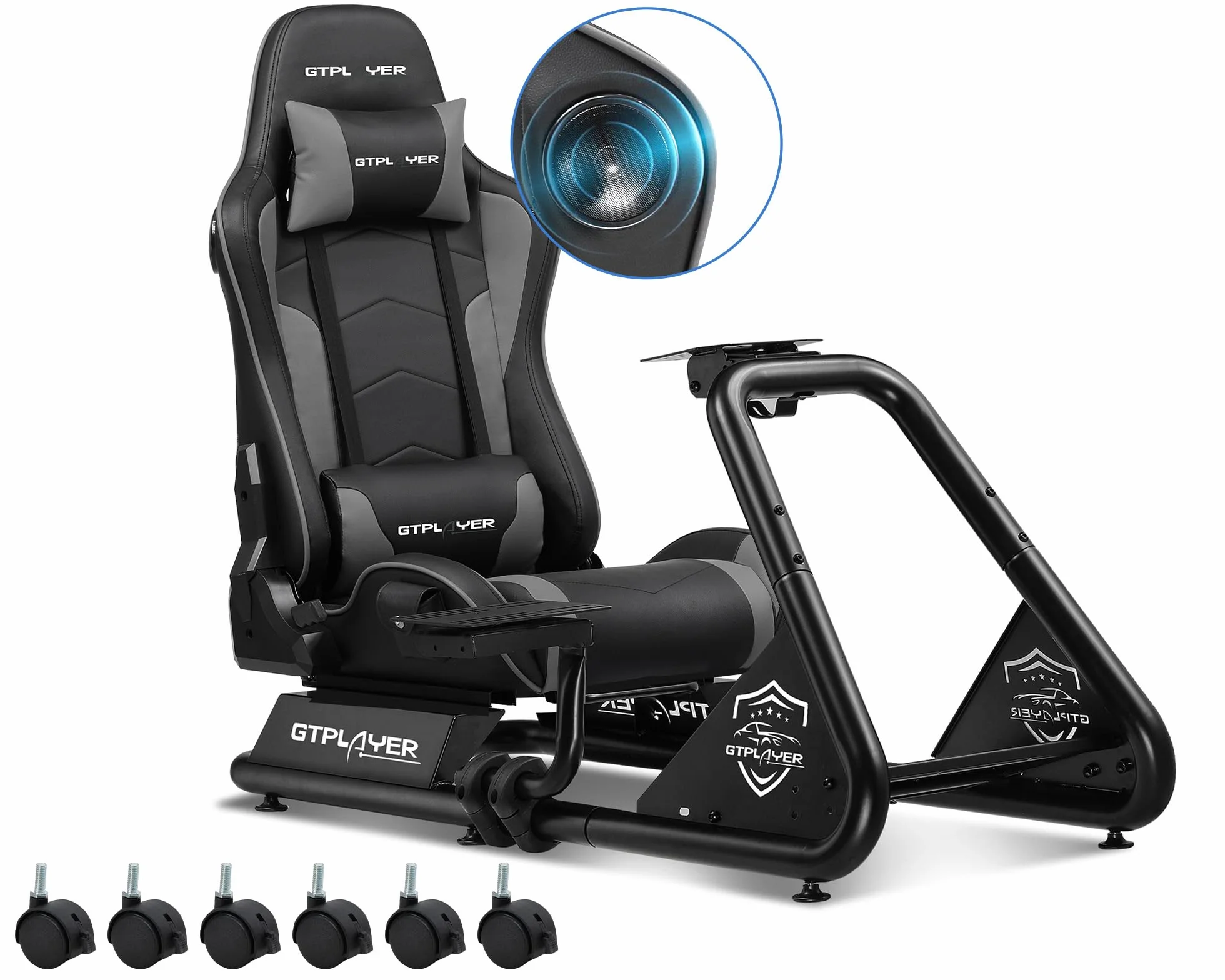 GTPLAYER Wysokiej jakości kokpit Sim Racing, symulator jazdy, fotel symulacyjny PC z głośnikiem, kierownicą i uchwytem na pedały