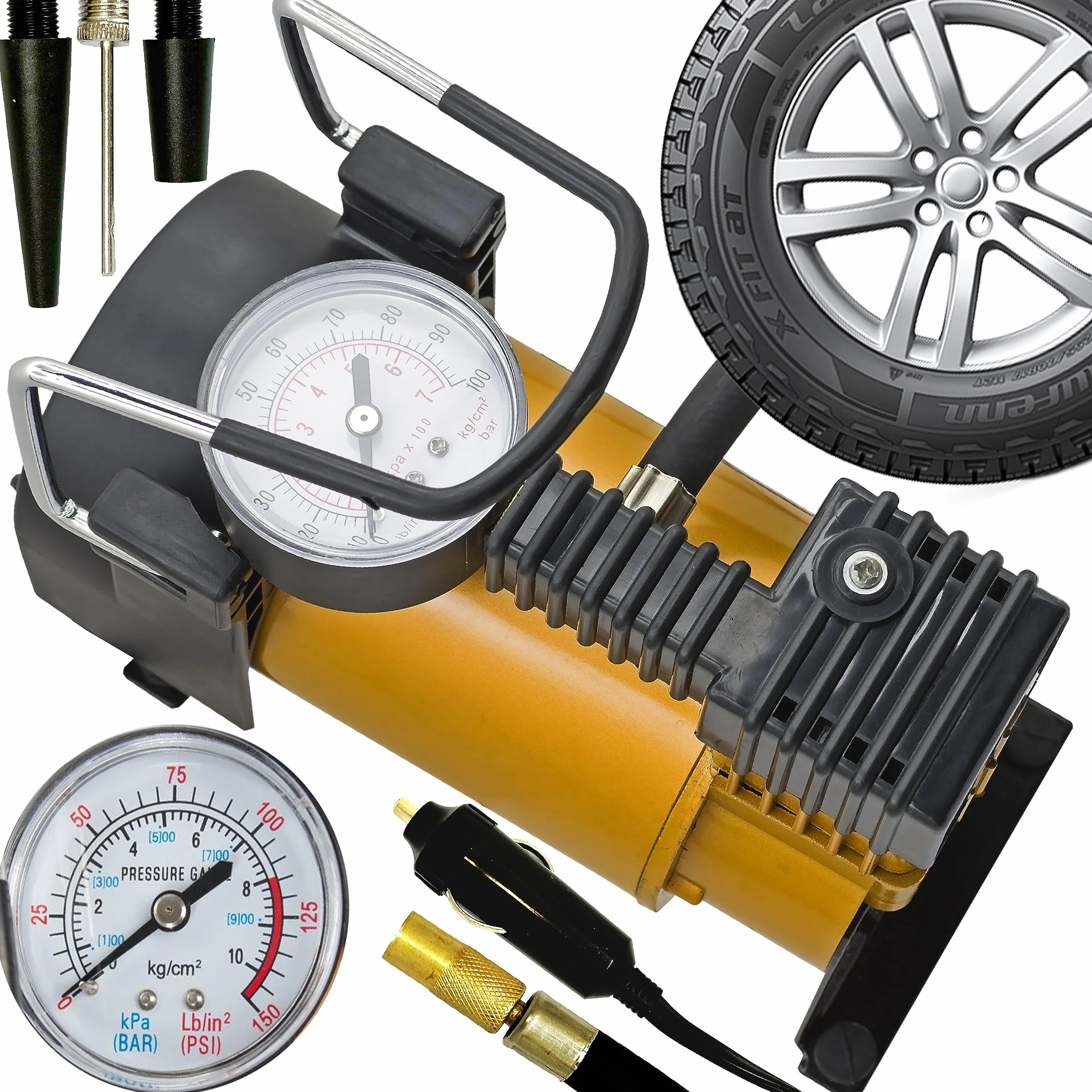 Retoo Sprężarka powietrza 12 V 150 PSI aluminiowa z adapterami do wentyli