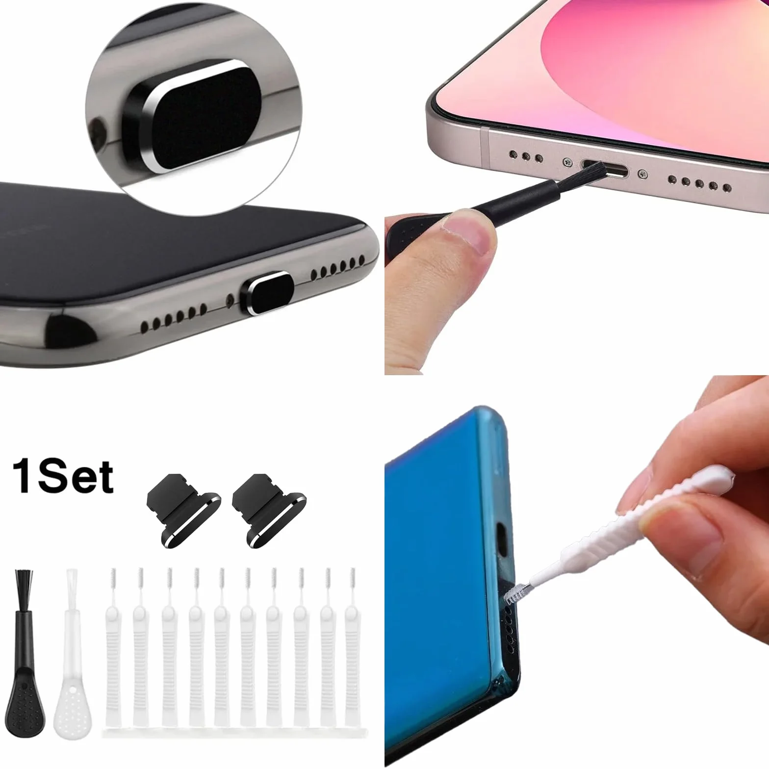 Zestaw do czyszczenia portów telefonicznych USB-C, szczotki przeciwpyłowe i ochraniacze