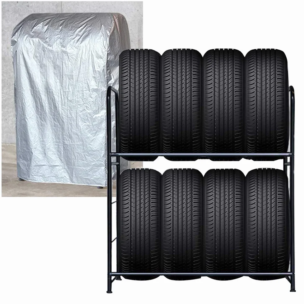 AufuN Regał na opony stojak na 8 opon nośność 180 kg 107×46×117 cm czarny