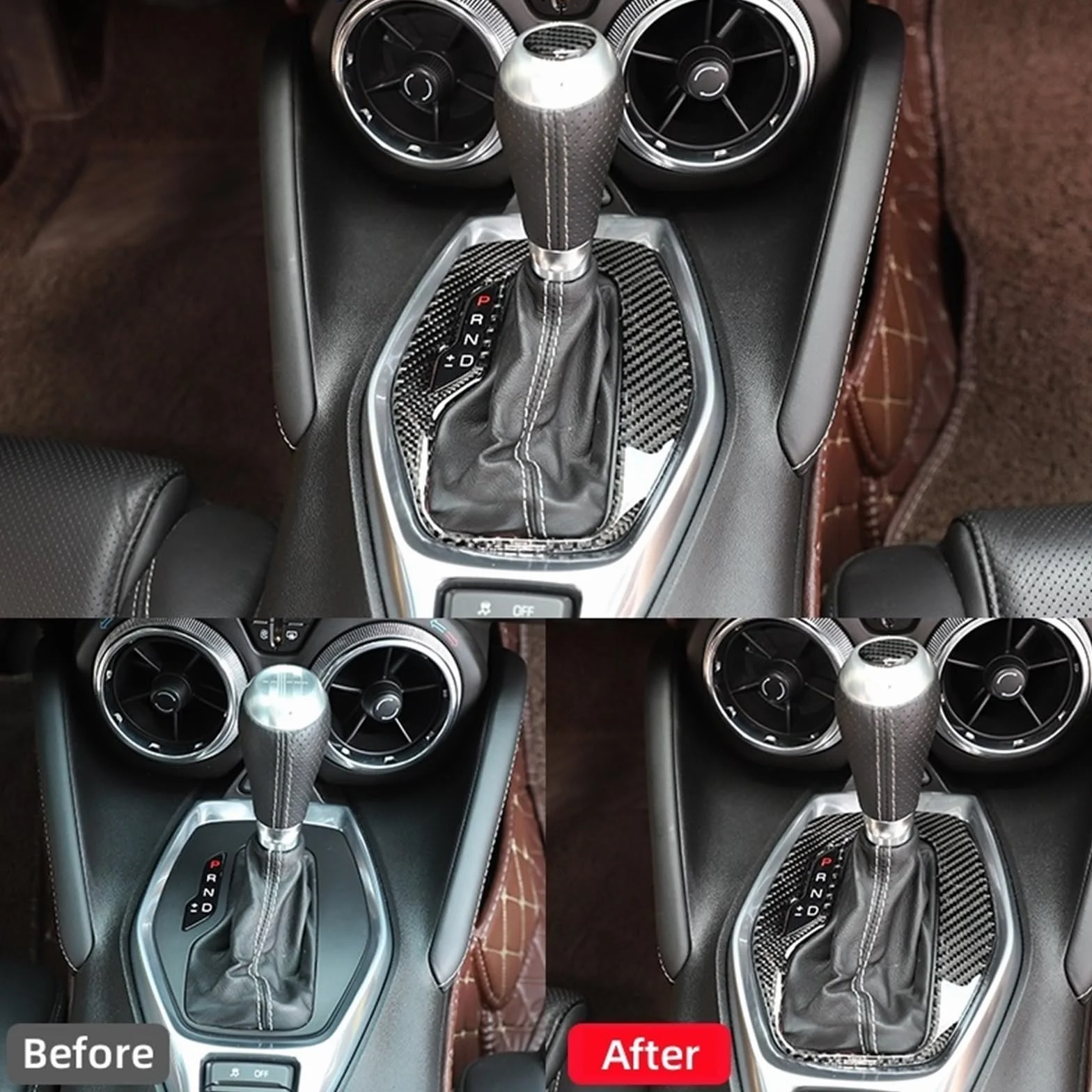 Car Gear Shift Panel,Fit For Chevrolet, Camaro 2017-2022 Frame Cover Decorative Stickers Interior Real Carbon Fiber osłona konsoli zmiany biegów(Black carbon fiber)