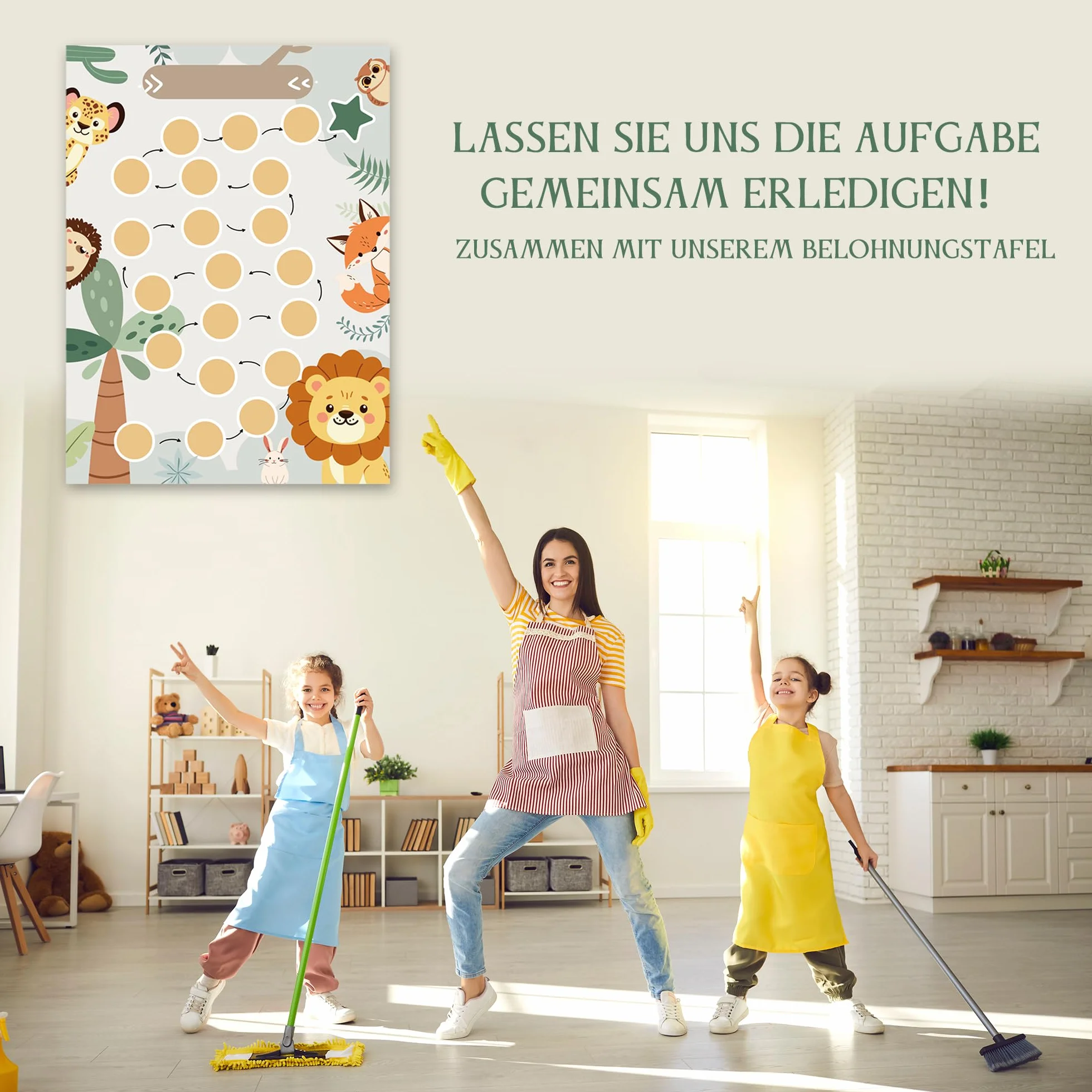 BIROYAL Tablica nagród dla dzieci, zestaw z 12 tablicami nagród w zoo i 4 naklejkami z gwiazdkami, tablica zadań dla dzieci, system nagród - motywująca koncepcja dla chłopców i dziewcząt dla dobrych