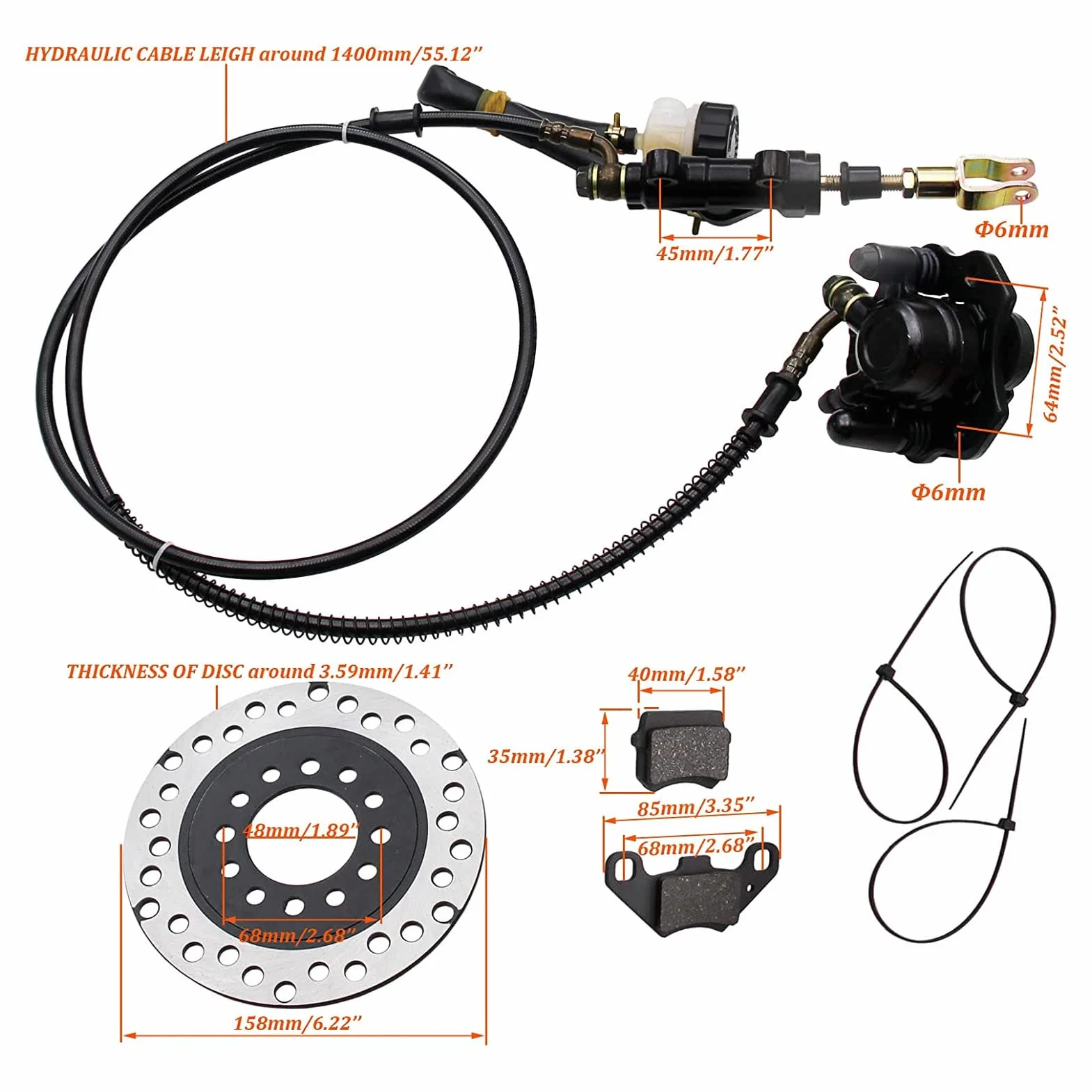 Go Kart Hamulce Master Cylinder Kit Tylny Hydrauliczny Zacisk Hamulcowy Tarcza Wirnik Klocki