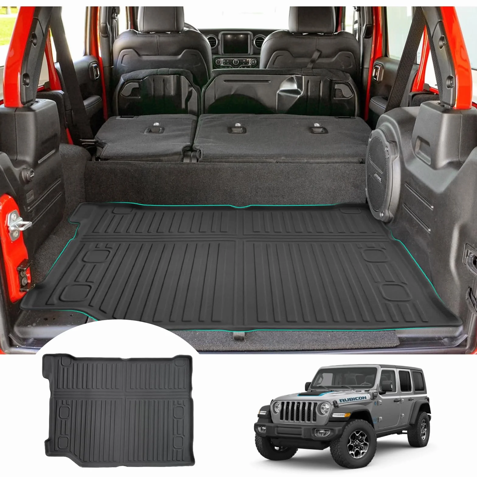 GAFAT J eep Wrangler JL 4XE Plug-in Hybrid 2021-2024 2025 mata do bagażnika, łatwa do złożenia, 4 x TPE mata do bagażnika na każdą pogodę, oryginalna, skanowanie 3D, wysoka krawędź, wielofunkcyjna,
