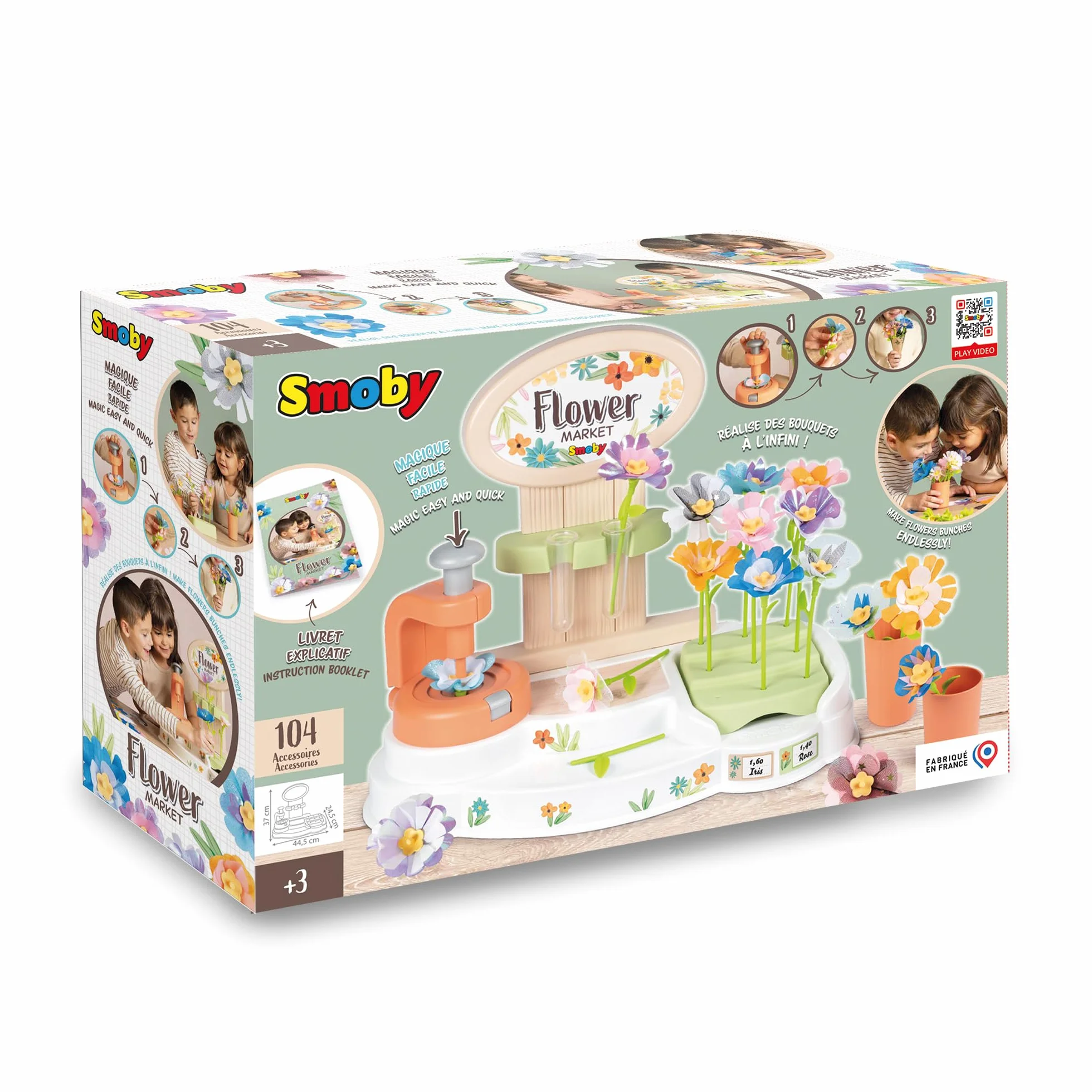Smoby 7600350407 Kreator kwiatów 104 akcesoria do wykonania własnych kwiatów, zestaw DIY odpowiedni dla dzieci od 3 lat
