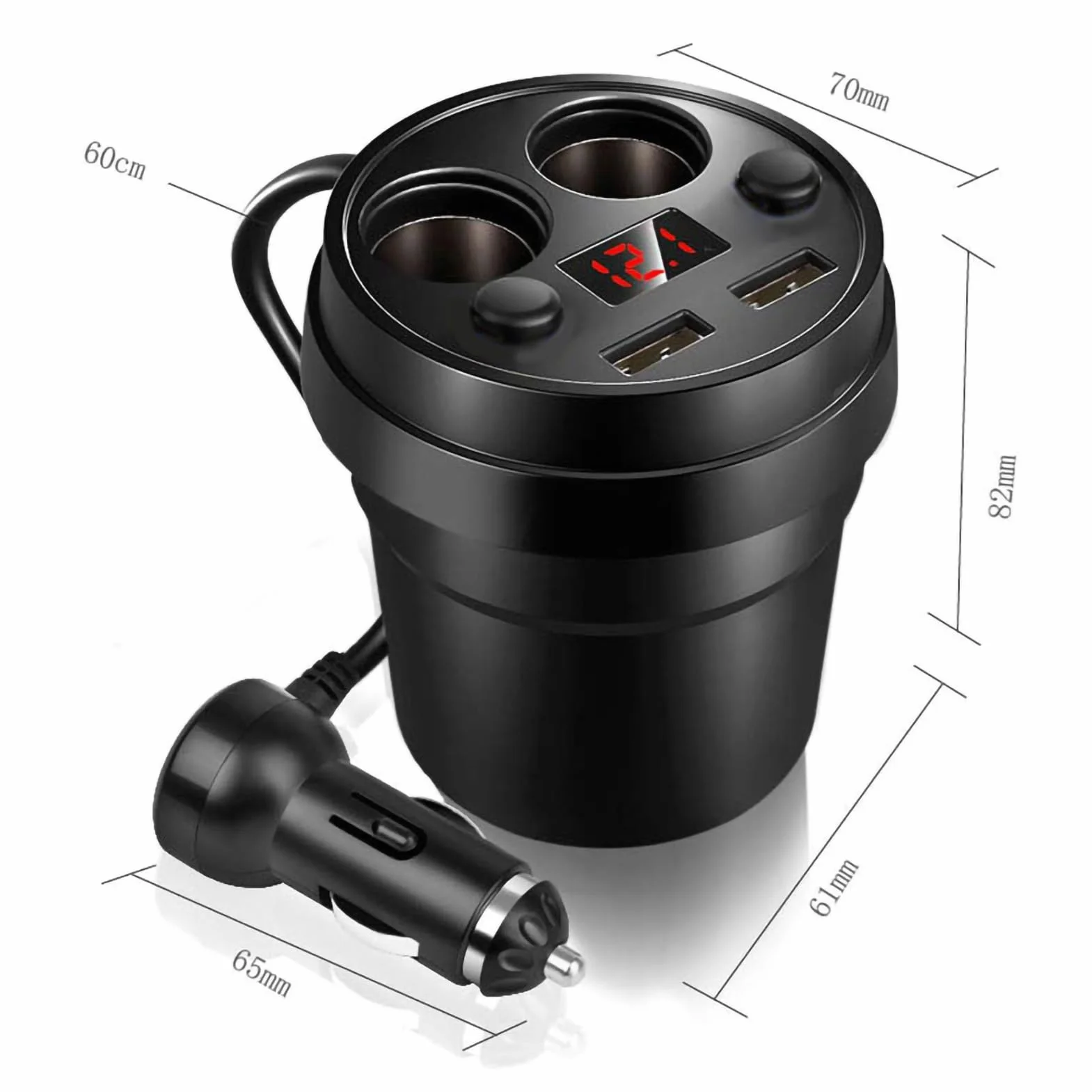 Yosoo Health Gear Rozdzielacz Zapalniczki Samochodowej, Podwójna ładowarka USB 12/24V Uchwyt na Kubek Zapalniczki Wielofunkcyjna Zapalniczka do Telefonu Tablet PC