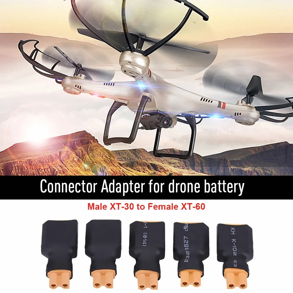 5 szt.RC Drone Adapter męski, XT30 do XT60 konwerter baterii męski (XT30 żeński na XT60 męski)