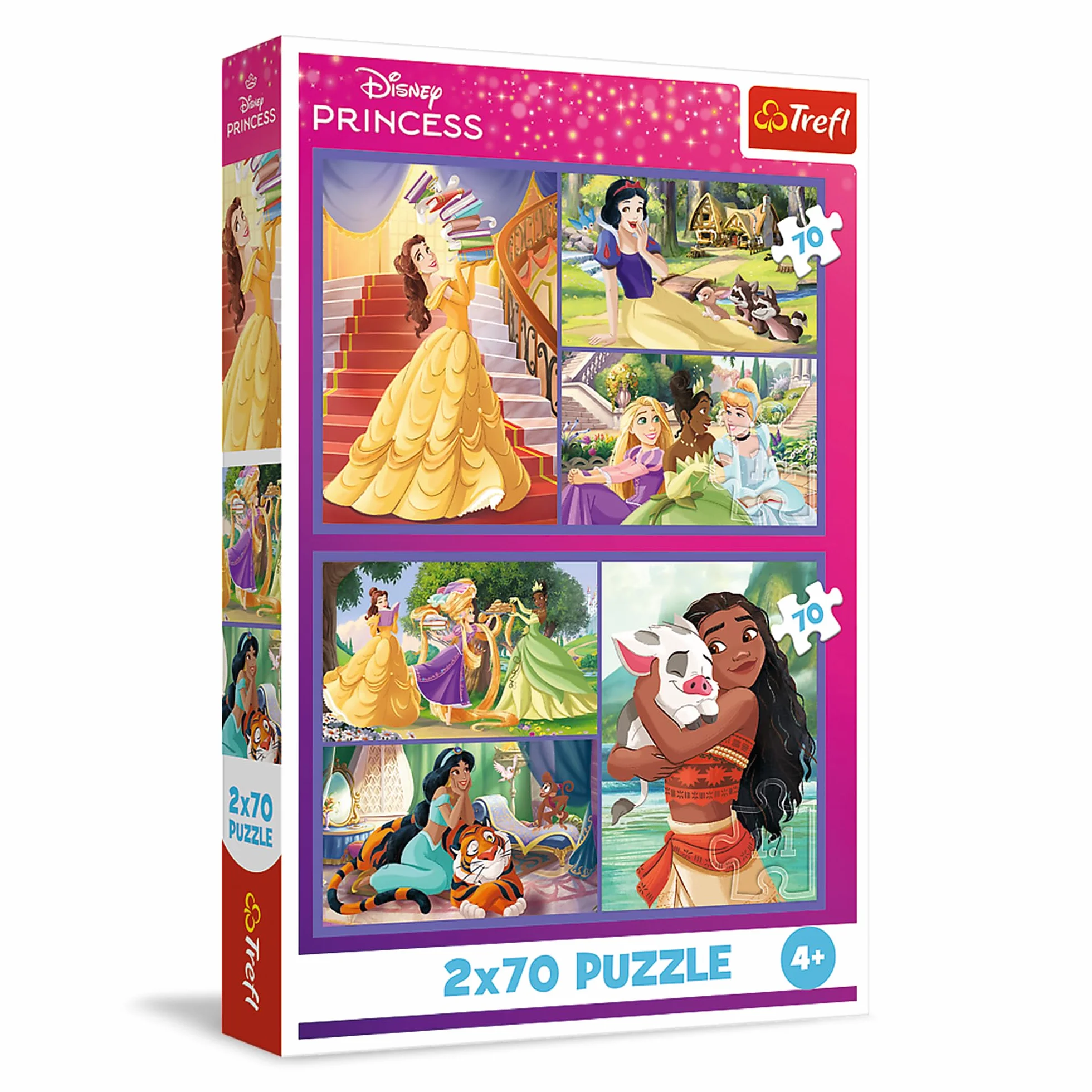Trefl - Puzzle 2w1: Disney Princess, Bajkowe Dni - 2 x 70 Elementów, Zestaw Dwóch Układanek dla Dzieci od 4 lat
