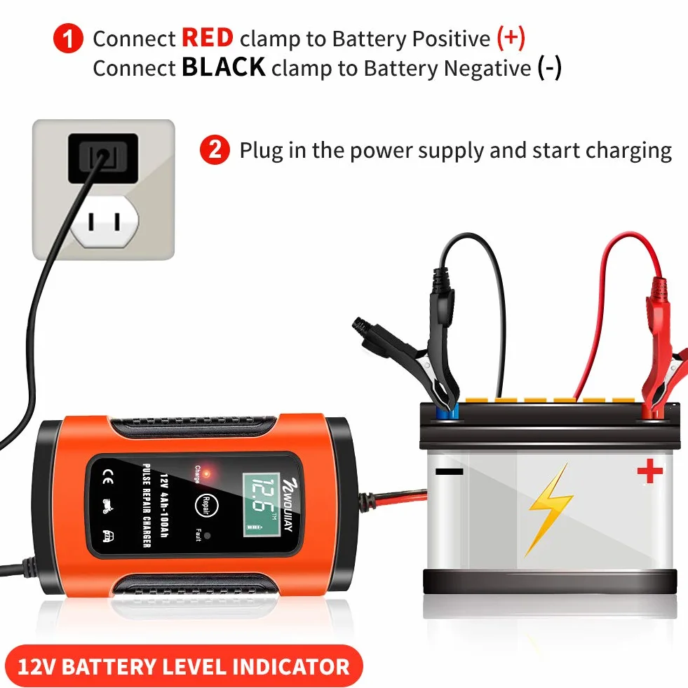 Ładowarka samochodowa 6 A/12 V, inteligentna ładowarka z ekranem LCD, akumulator samochodowy i ładowarka do akumulatora motocyklowego