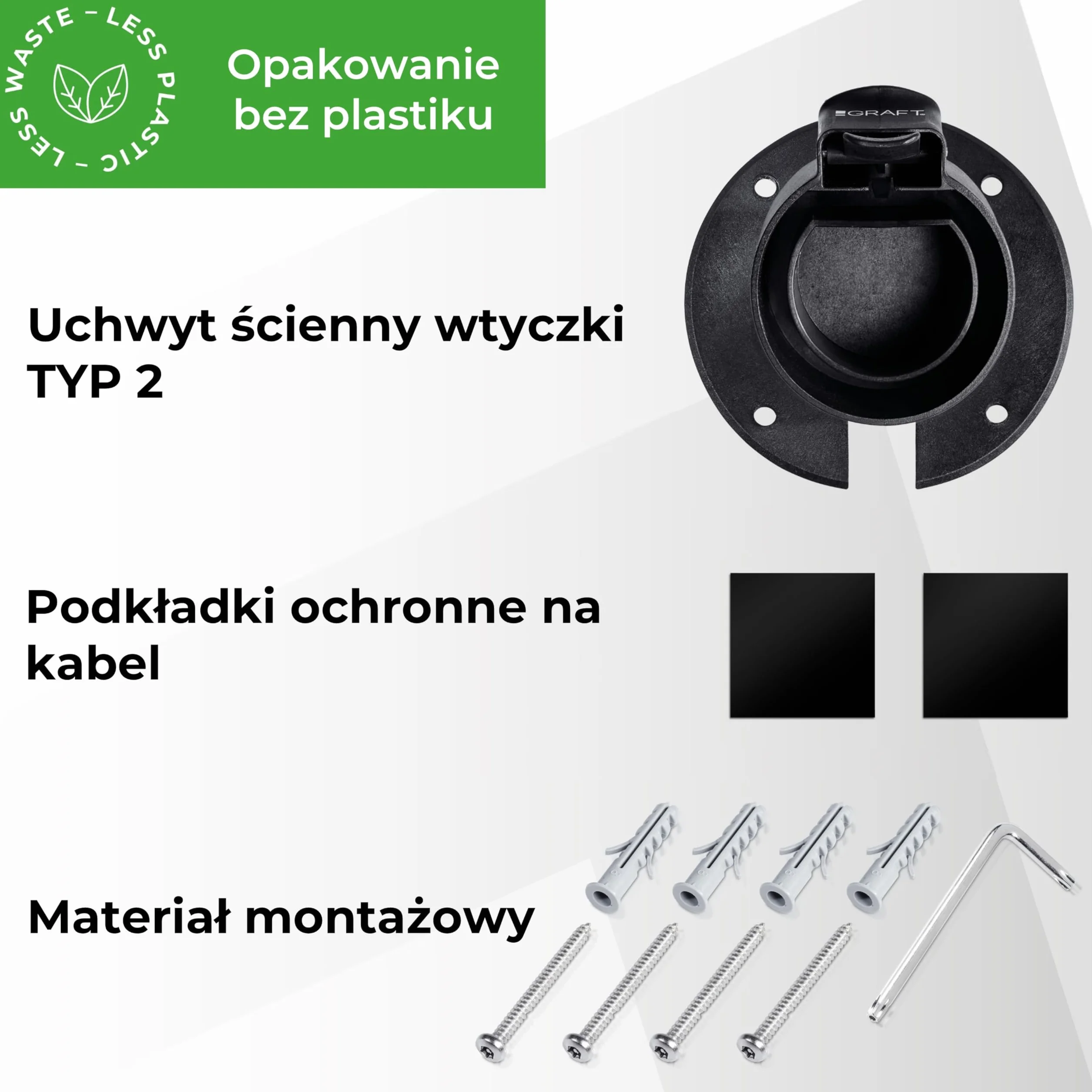GRAFT kabel ładujący typ 2 uchwyt ścienny z wtyczką IEC 62196-2 akcesoria do wallbox zabezpieczenie przed kradzieżą