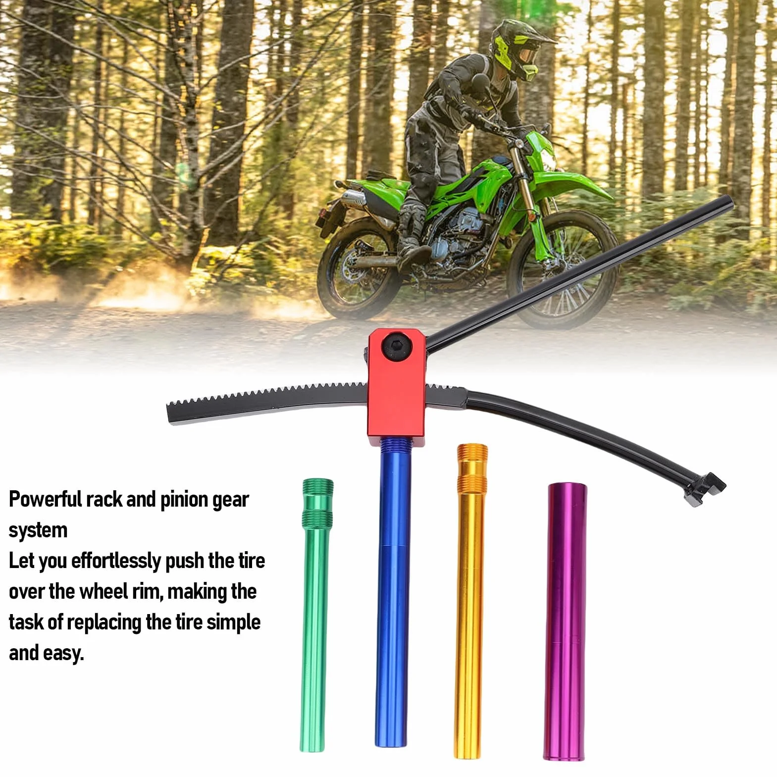 Generic Zestaw narzędzi do wymiany opon w motocyklach terenowych, aluminiowy zestaw narzędzi do opon z systemem zębatki i listwy zębatej do kół 16-21 cali, osie 15-25 mm