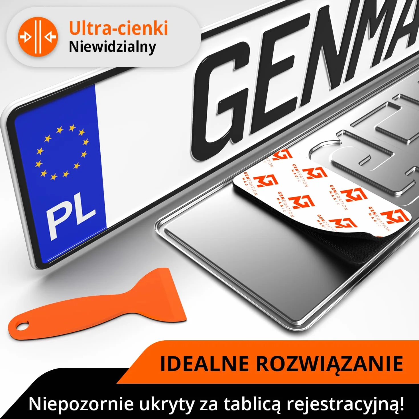 GENMAG® Ramki pod Tablice Rejestracyjne na Rzep | Bezramkowy Uchwyt Tablicy Rejestracyjnej
