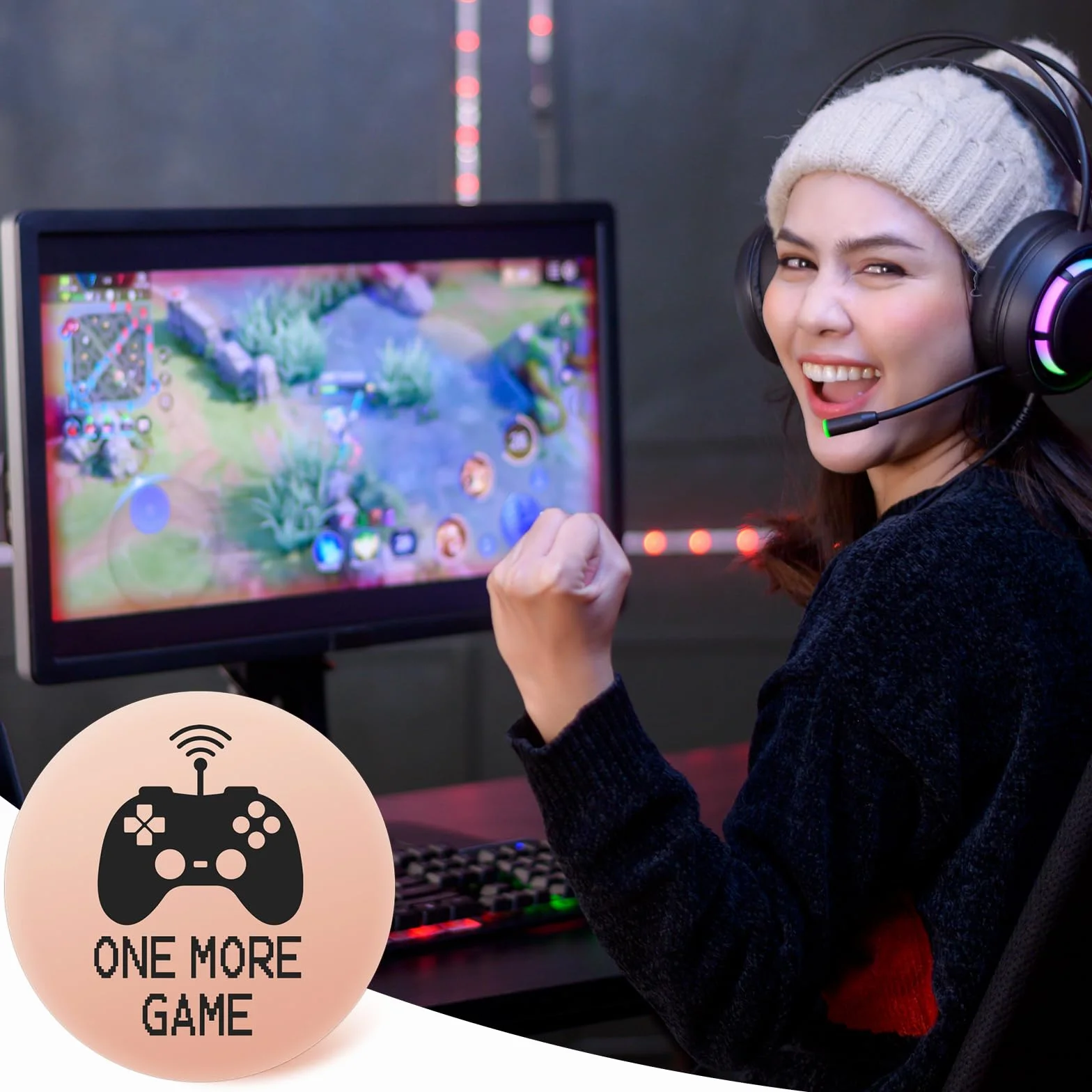 Amabro Zabawna moneta decyzji, Destiny Flip Coins prezenty dwustronne ONE MORE GAME TIME FOR BED Token ze skórzanym brelokiem dla chłopców dziewcząt chłopaka dziewczyny urodziny śmieszne gry miłośnik