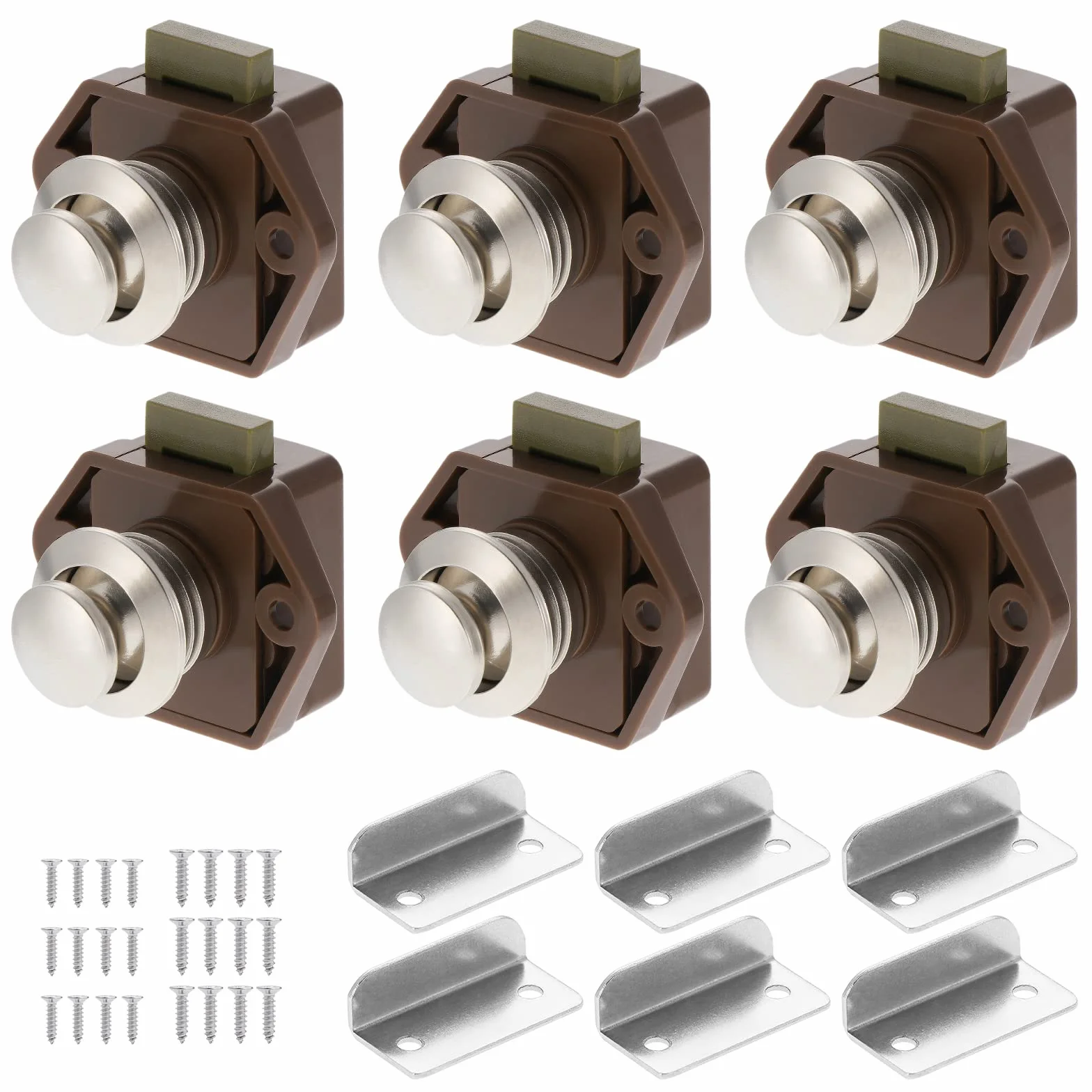 6 sztuk Push Lock Button Catch, Cabinet Lock Catch i Push Button Catch, blokada bez kluczy, do kamperów, jachtów, łodzi, szafek kempingowych, przyczep kempingowych (brązowa)