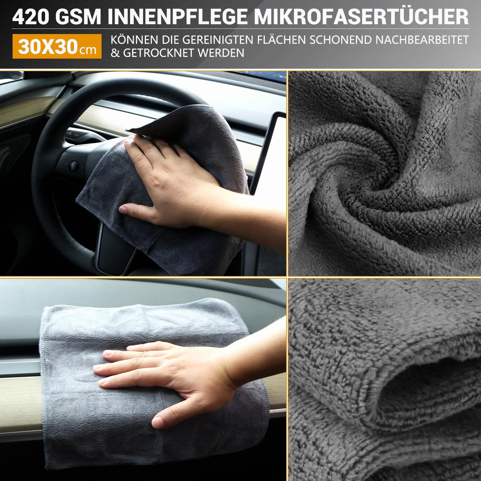 Zestaw podkładek do czyszczenia wnętrza samochodu, zawiera 3 gąbki do czyszczenia wnętrza samochodu, 15 x 10 cm, 1 ściereczka z mikrofibry – 30 x 30 cm, głębokie czyszczenie porów tapicerki, skóry