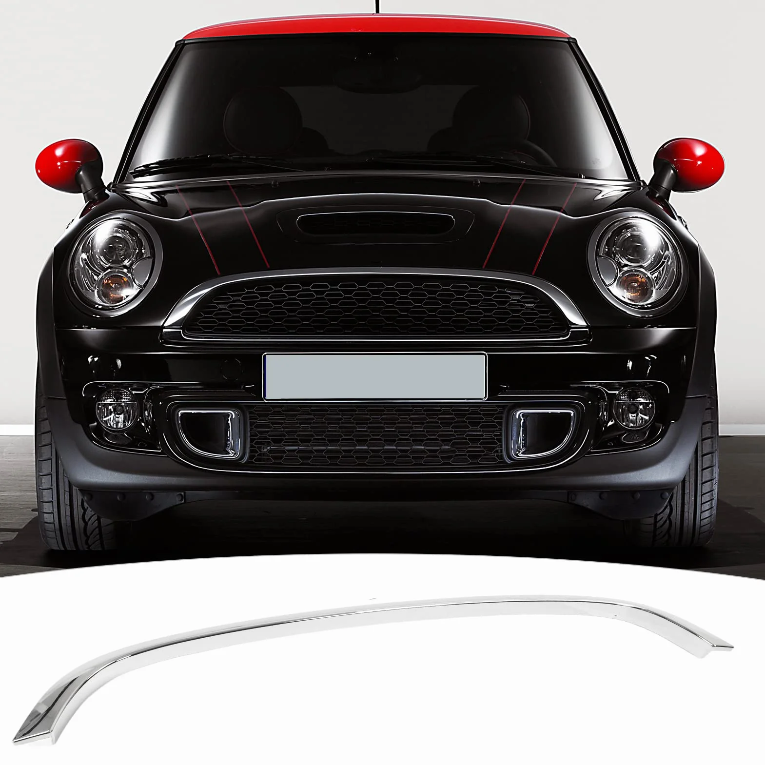 Górna Osłona Przedniego Grilla 51132751040 ABS Listwa Maskująca dla R55 R56 R57 Base LCI R58 R59 S JCW Srebrny Chrom