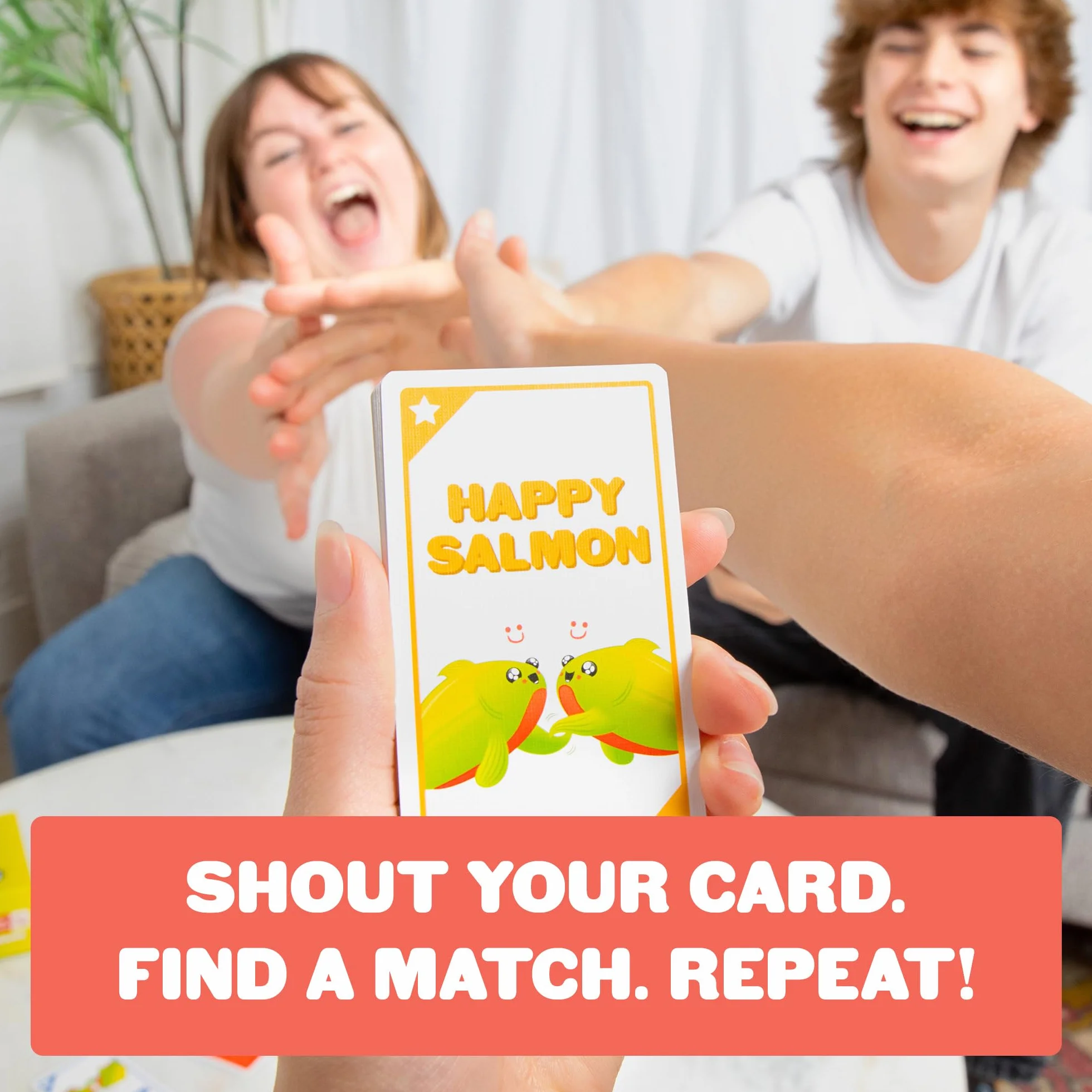 Exploding Kittens - Happy Salmon Grab & Game - Compact Travel-Sized Card Game for 3-5 Players, Ages 6+, 90 Second Rounds- Easy to Learn Quick Matching Card Game- Ideal for Parties, Family Game Night