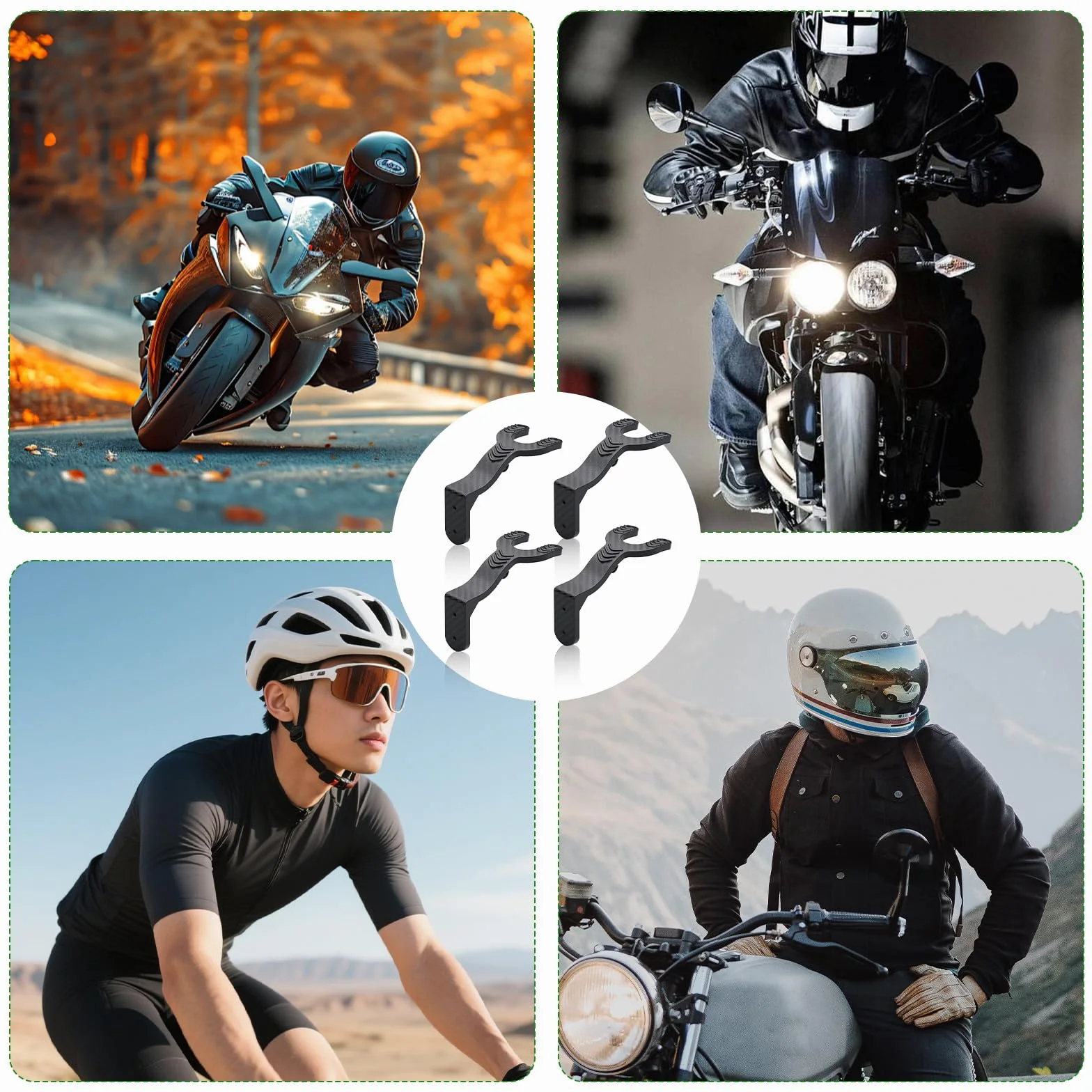 4 sztuki uchwytów na kask motocyklowy, uchwyt ścienny na kask motocyklowy, uchwyt ścienny na kask, do kurtek, czapek, plecaków i szali