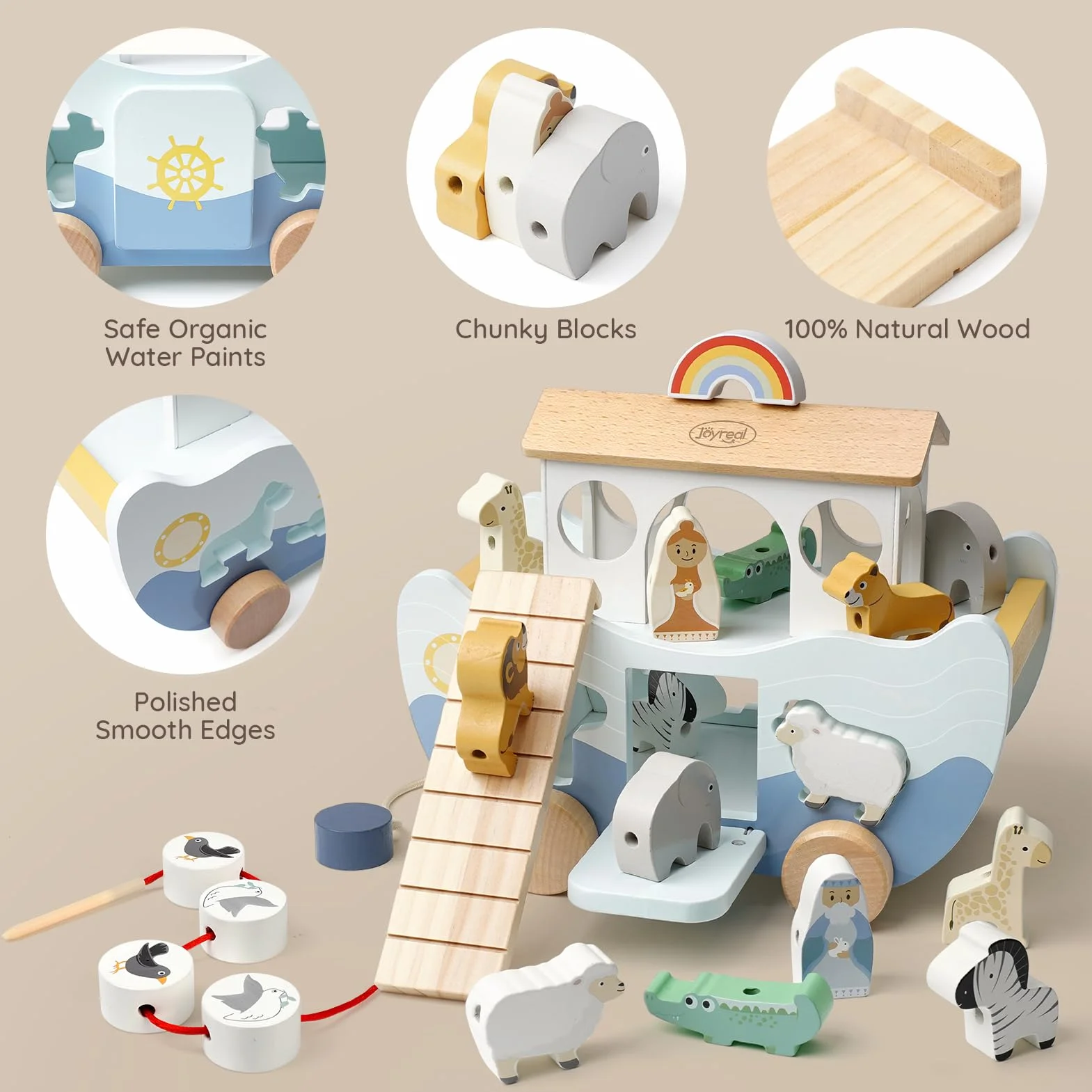 Joyreal Arka Noego Wood - Prezenty na chrzest, Zabawki Montessori dla niemowląt, Gry Edukacyjne Sorter Kształtu, Zabawki Stackable, Prezent Dziewczyna Chłopiec