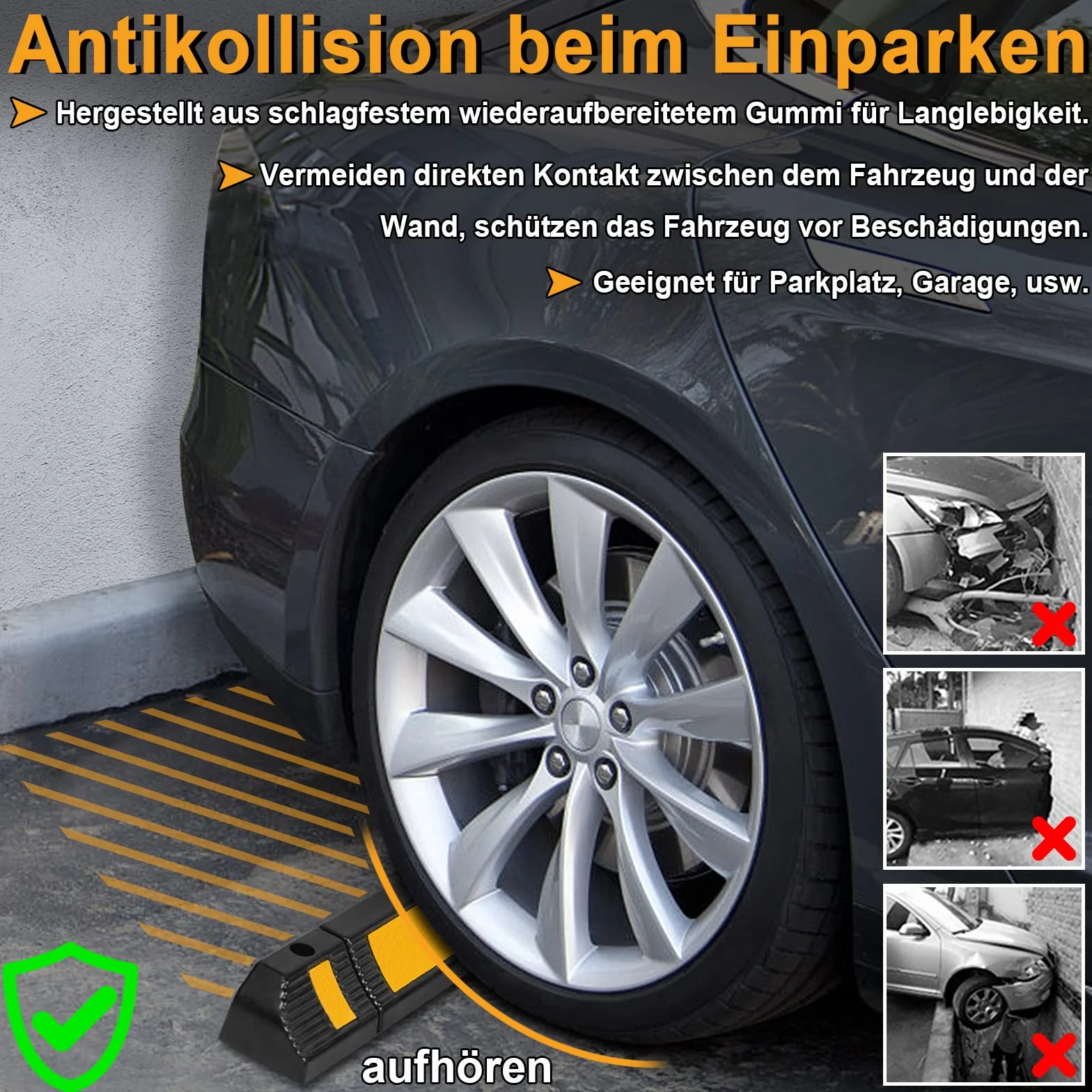 YRHome Ogranicznik Parkingowy Gumowy Stoper do Kół 60 cm Ochrona Przed Najechaniem