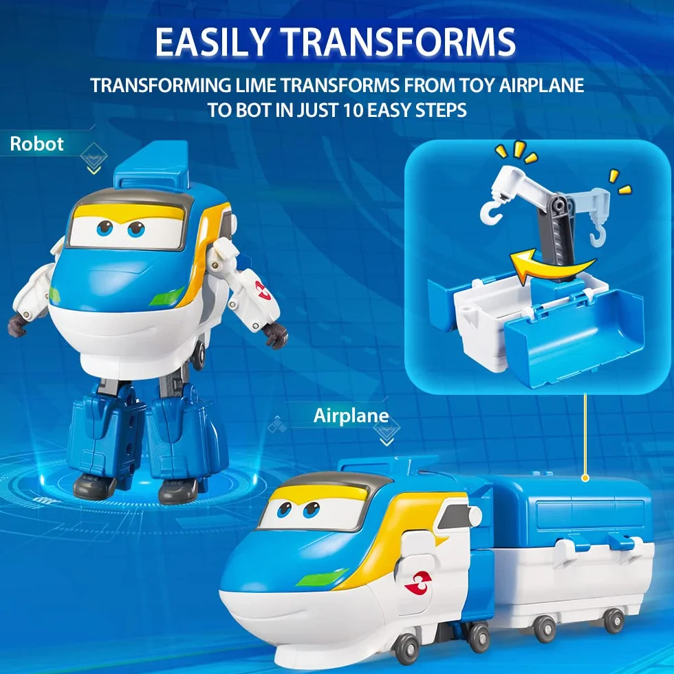 Super Wings - Pociąg transformacyjny Robot Tony odpowiedni dla chłopców i dziewczynek w wieku 3, 4, 5, 6, 7 lat, pociąg transformacyjny, figurki akcji, do przedszkola, zabawy i prezentów urodzinowych,