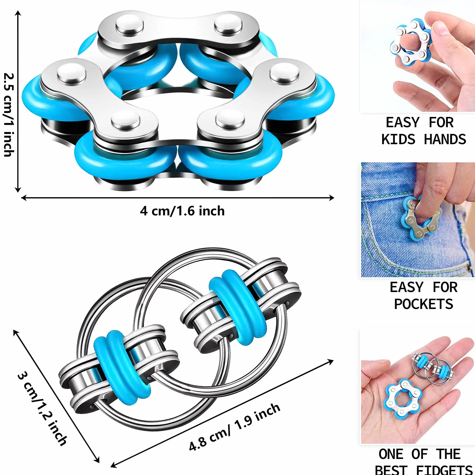 Łańcuch rowerowy Fidget Toys, cztery kółka i breloczek do kluczy dla osób z ADHD, ADD, autyzmem, łagodzący lęk, dla dorosłych i nastolatków