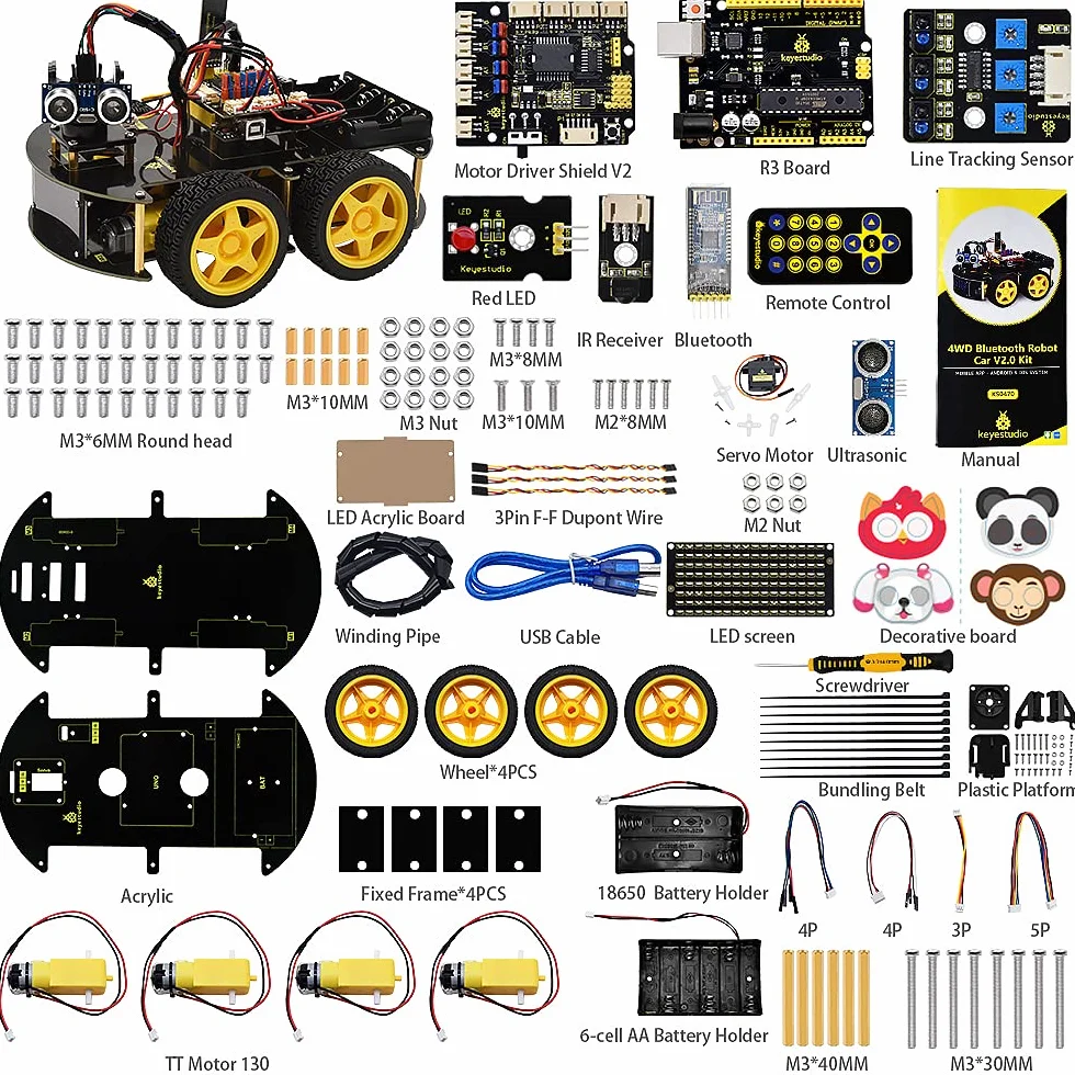 KEYESTUDIO 4WD Smart Car Robot Kit Starter Learning DIY Kit dla Arduino IDE