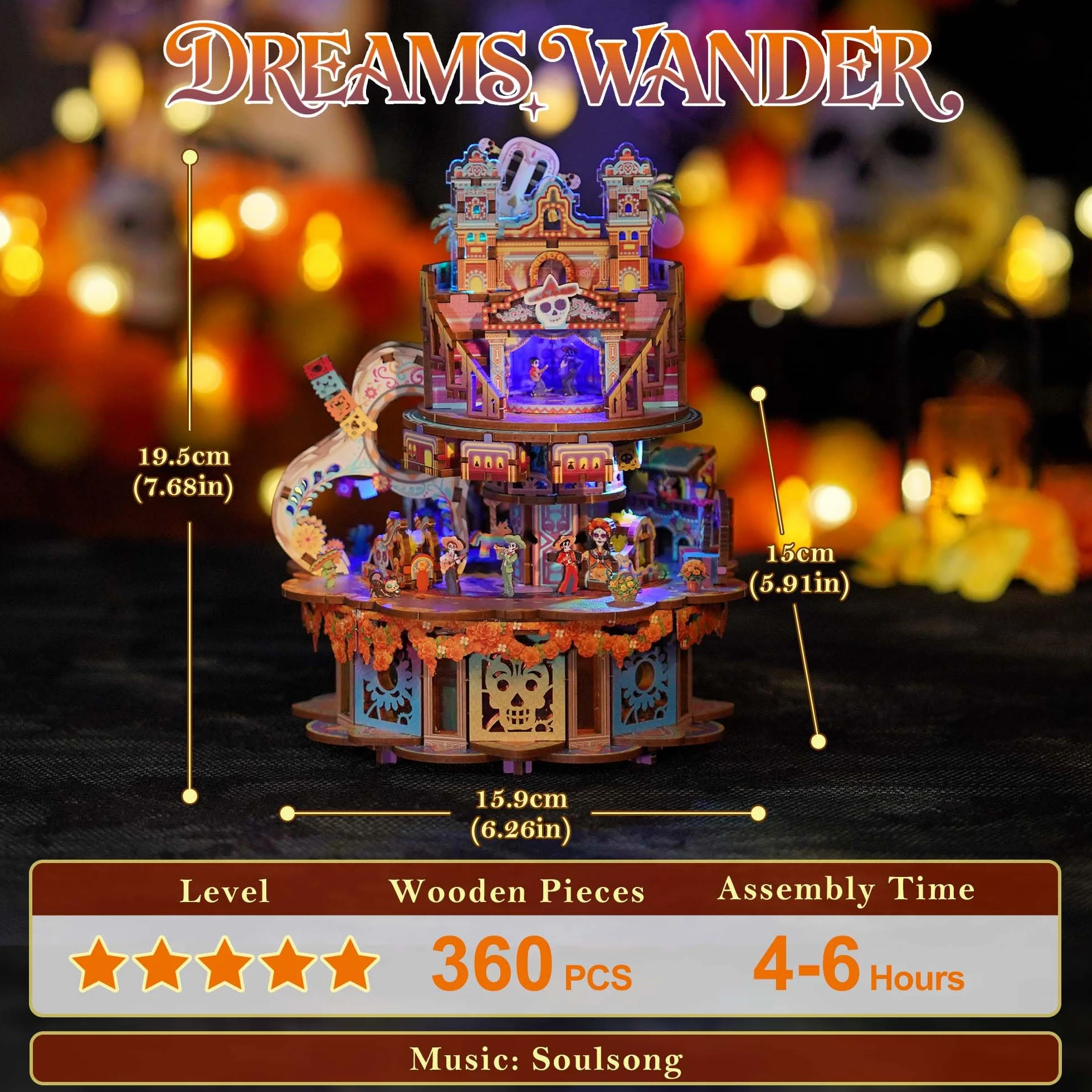 Tonecheer Drewniana pozytywka, puzzle 3D, zestaw modelarski "zrób to sam" dla dorosłych, obrotowa skrzynka muzyczna, drewniane puzzle, prezenty do dekoracji domu, prezent na urodziny, Boże Narodzenie