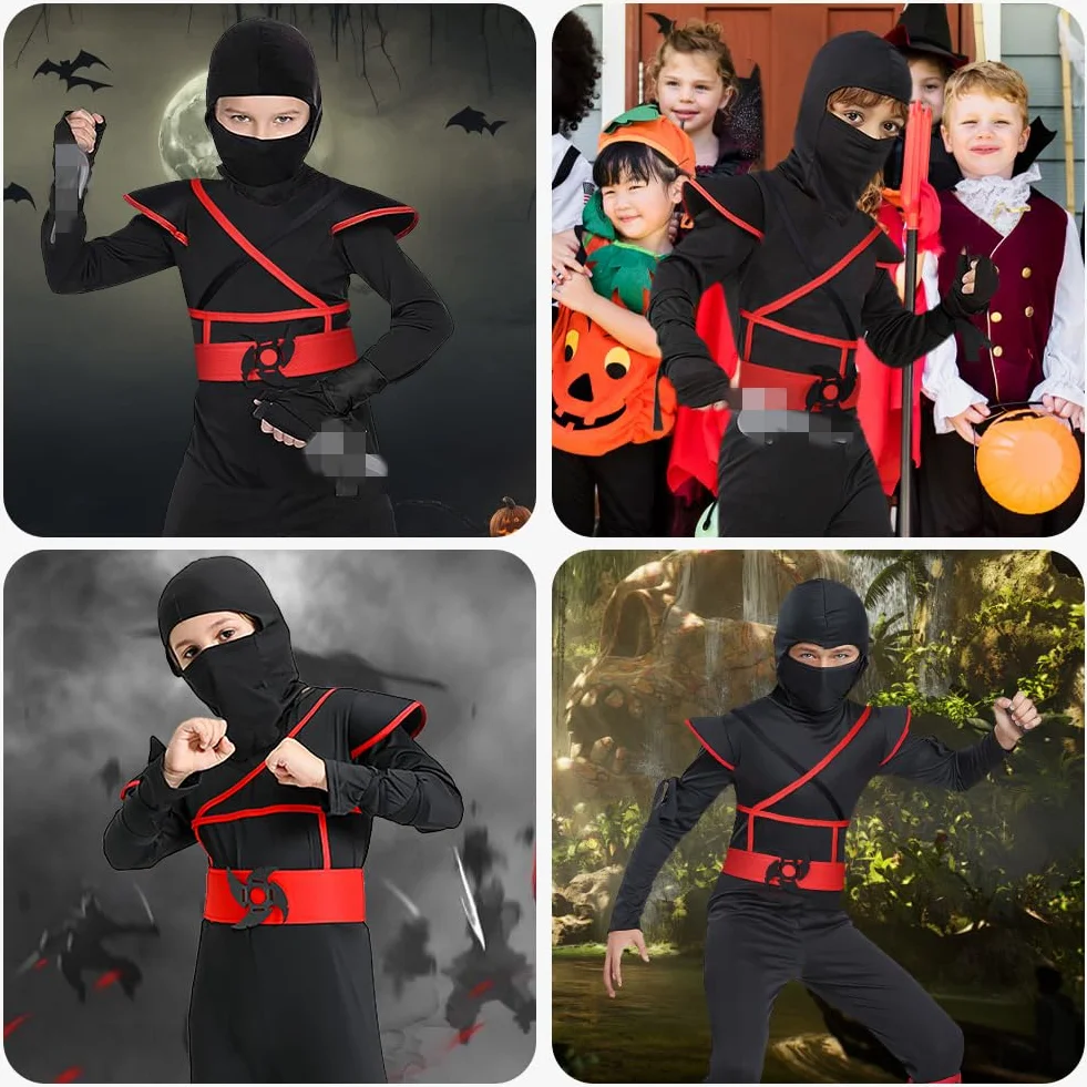 AOOWU Kostium ninja dla dzieci, kostium ninja, Deluxe, zestaw z pianką ninja, akcesoria, zabawki, kostium na Halloween, dla dziewcząt i chłopców