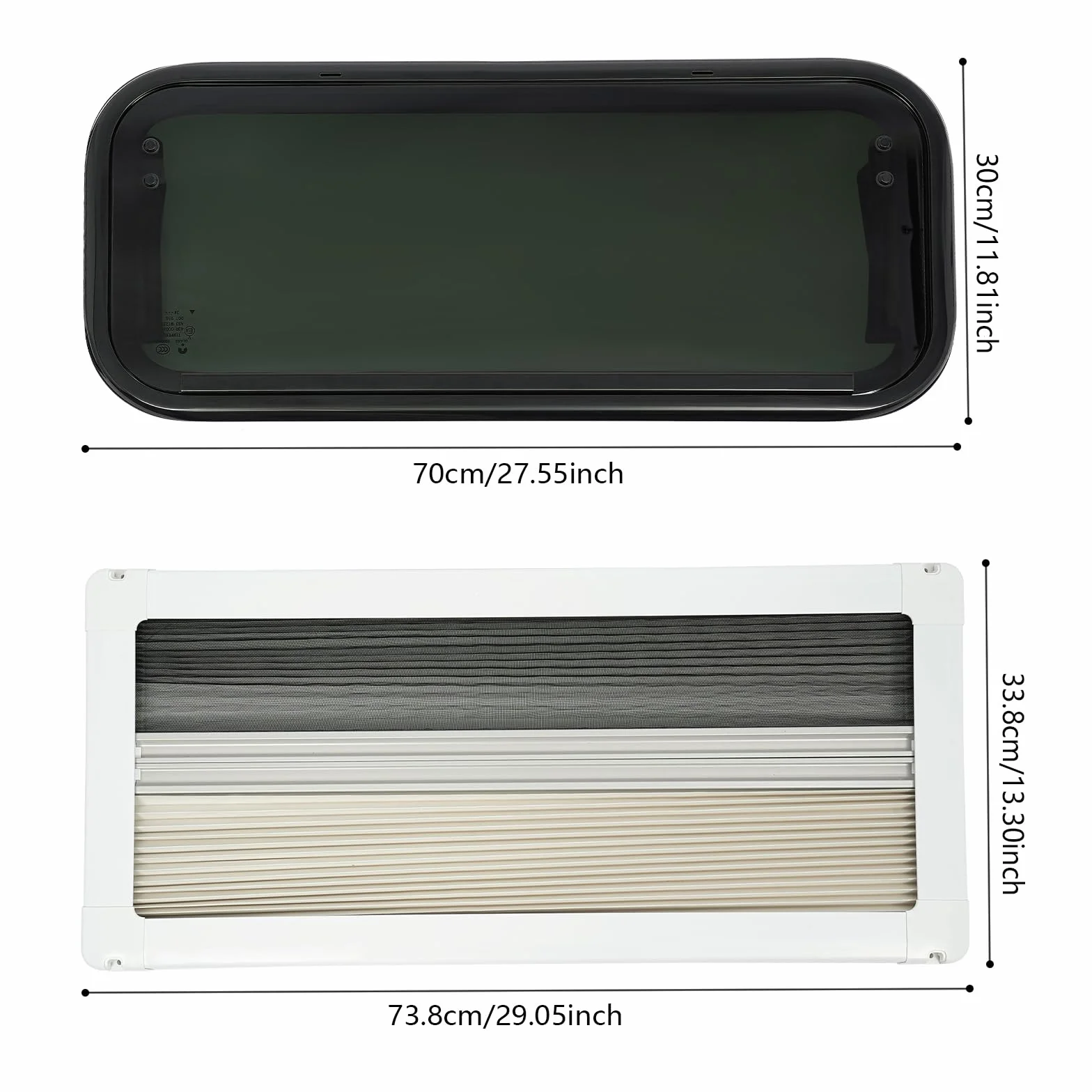 700 x 300 mm Okno wystawowe z roletą, do przyczepy kempingowej, kampera, okna boczne, zewnętrzne okno push, do przyczep kempingowych, vanów